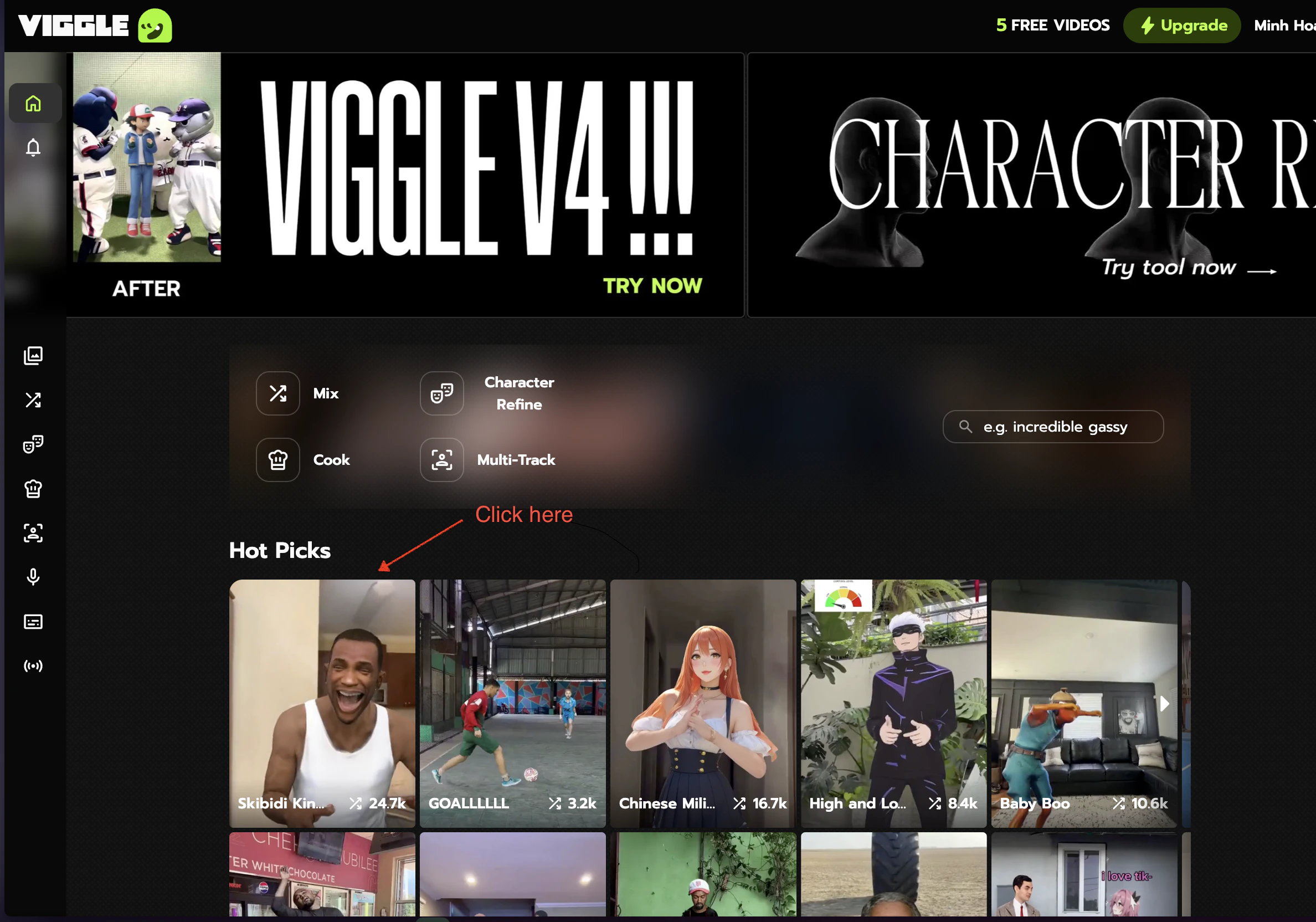 Viggle homepage showing Hot Picks templates