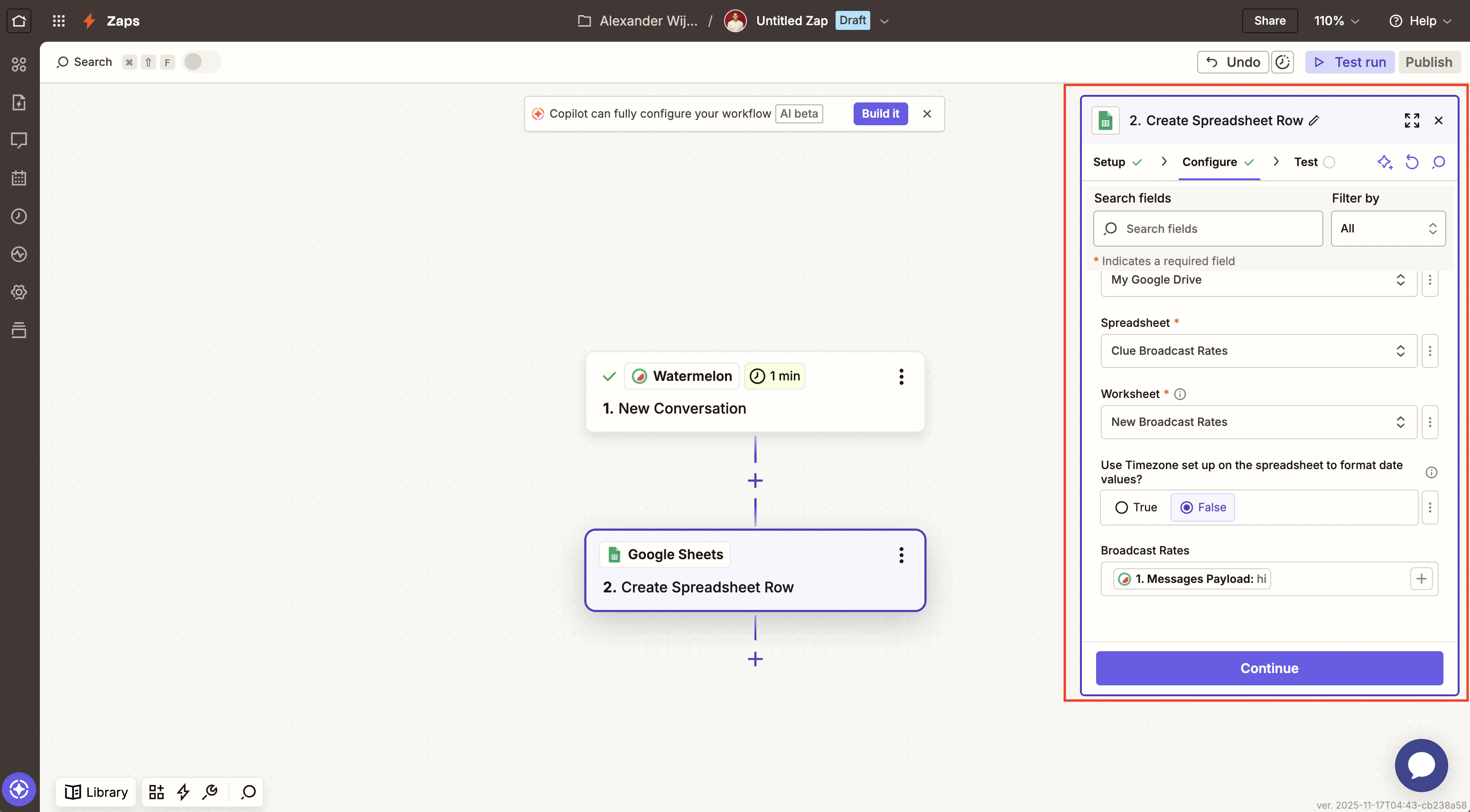 Create Row Sheets Zapier Pn