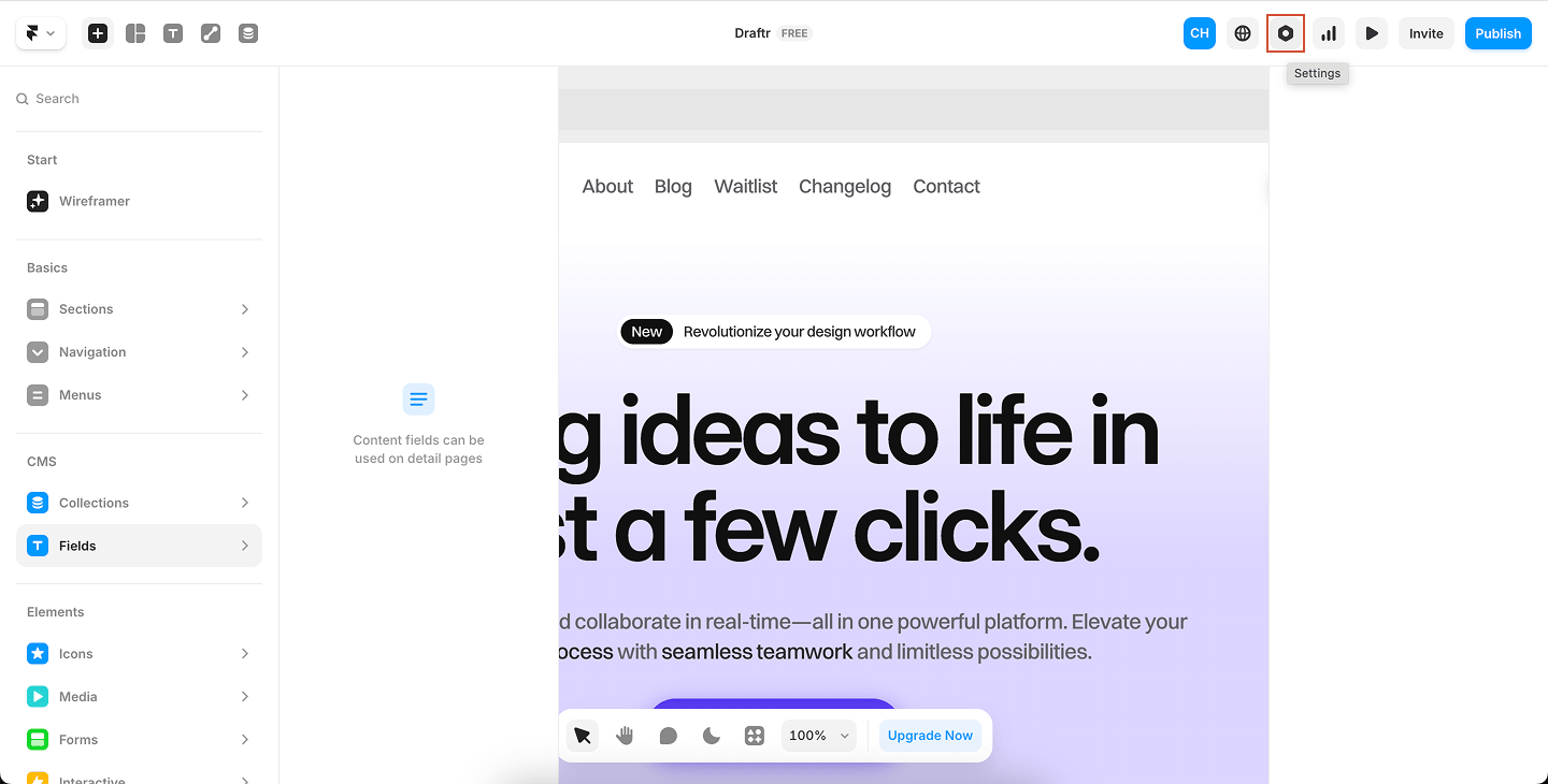 Framer Go To Settings Pn
