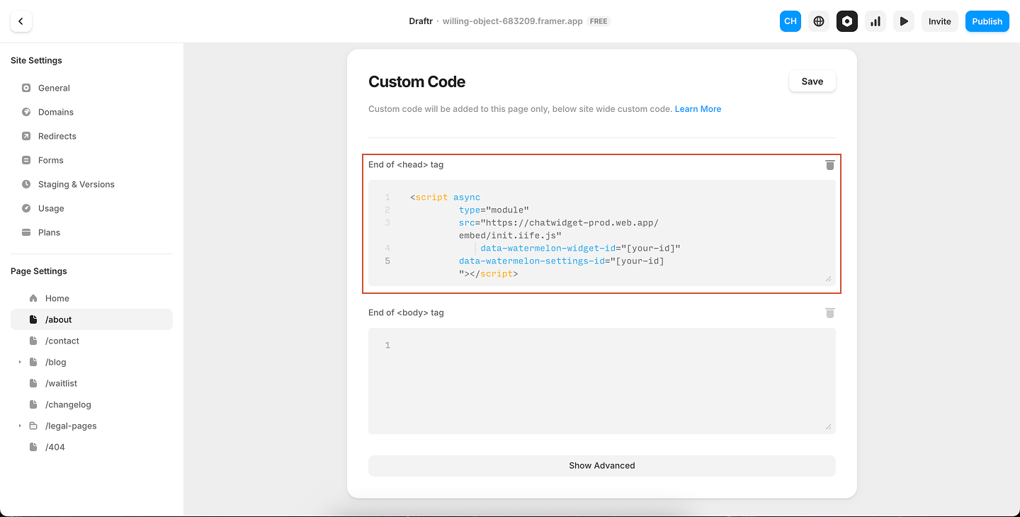 Framer Specific Page Add Code Pn