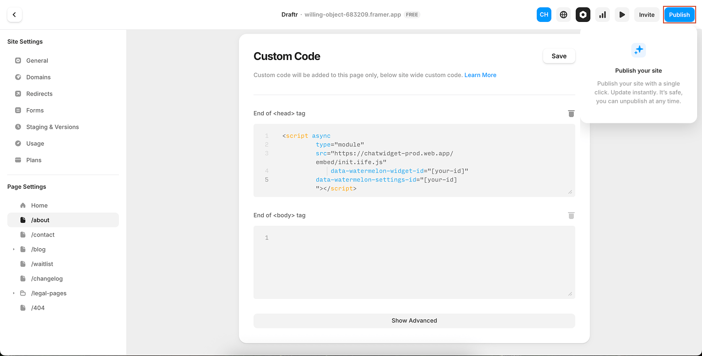 Framer Specific Page Publish Pn