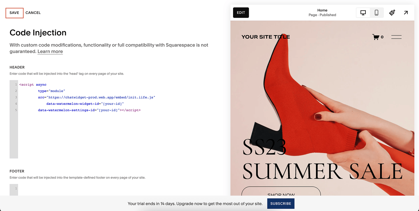 Squarespace Code Injection Save Pn