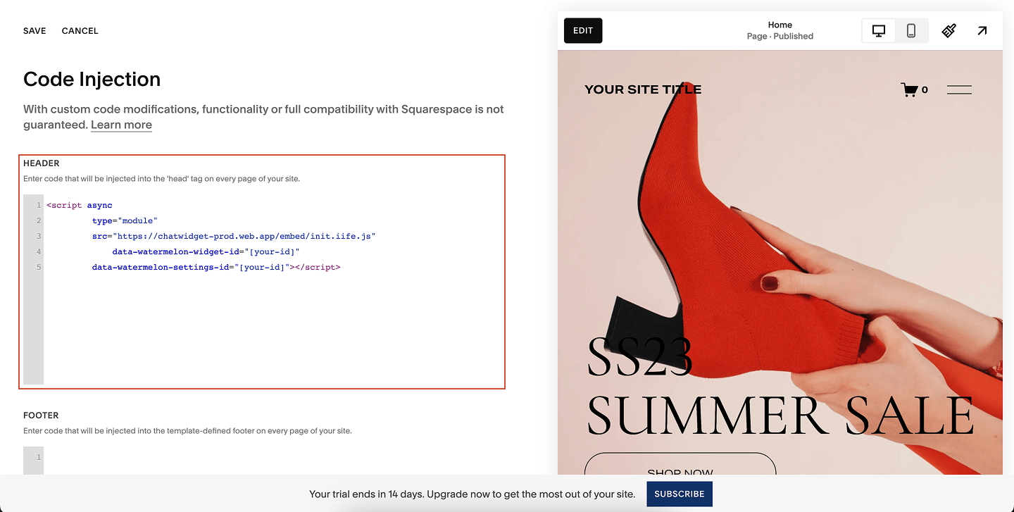 Squarespace Code Injection Pn