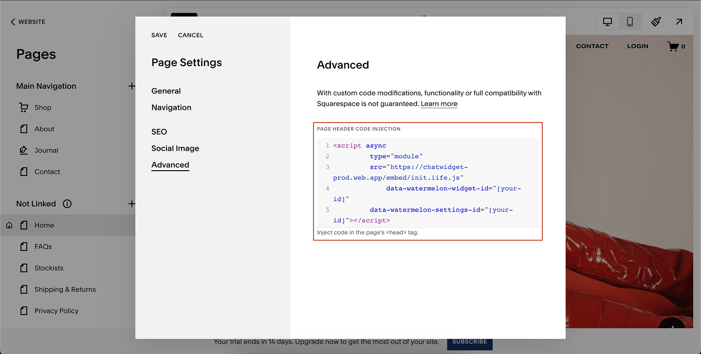 Squarespace Single Page Code Injection Pn