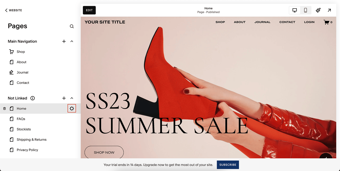 Squarespace Single Page Selection Pn