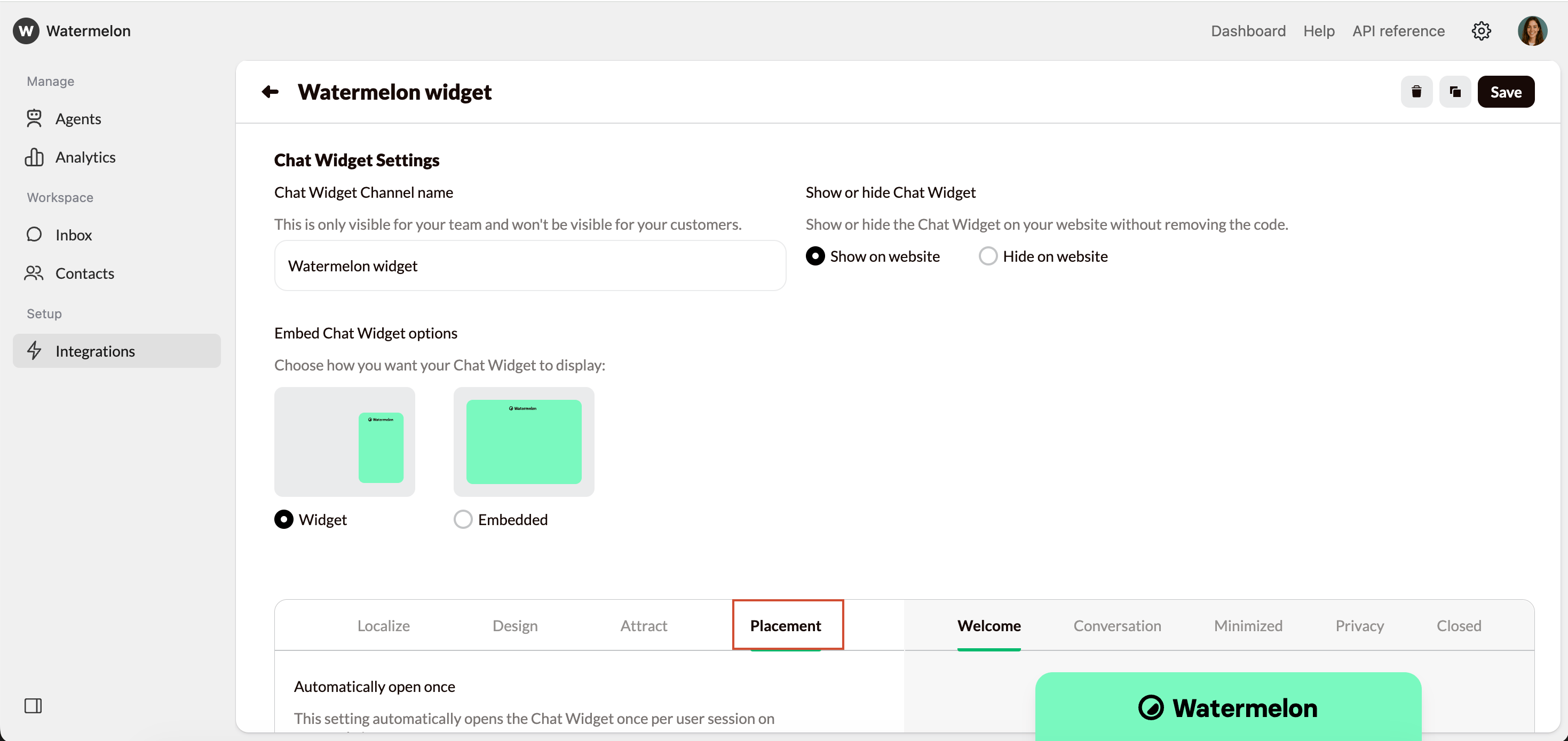 Install Widget Placement