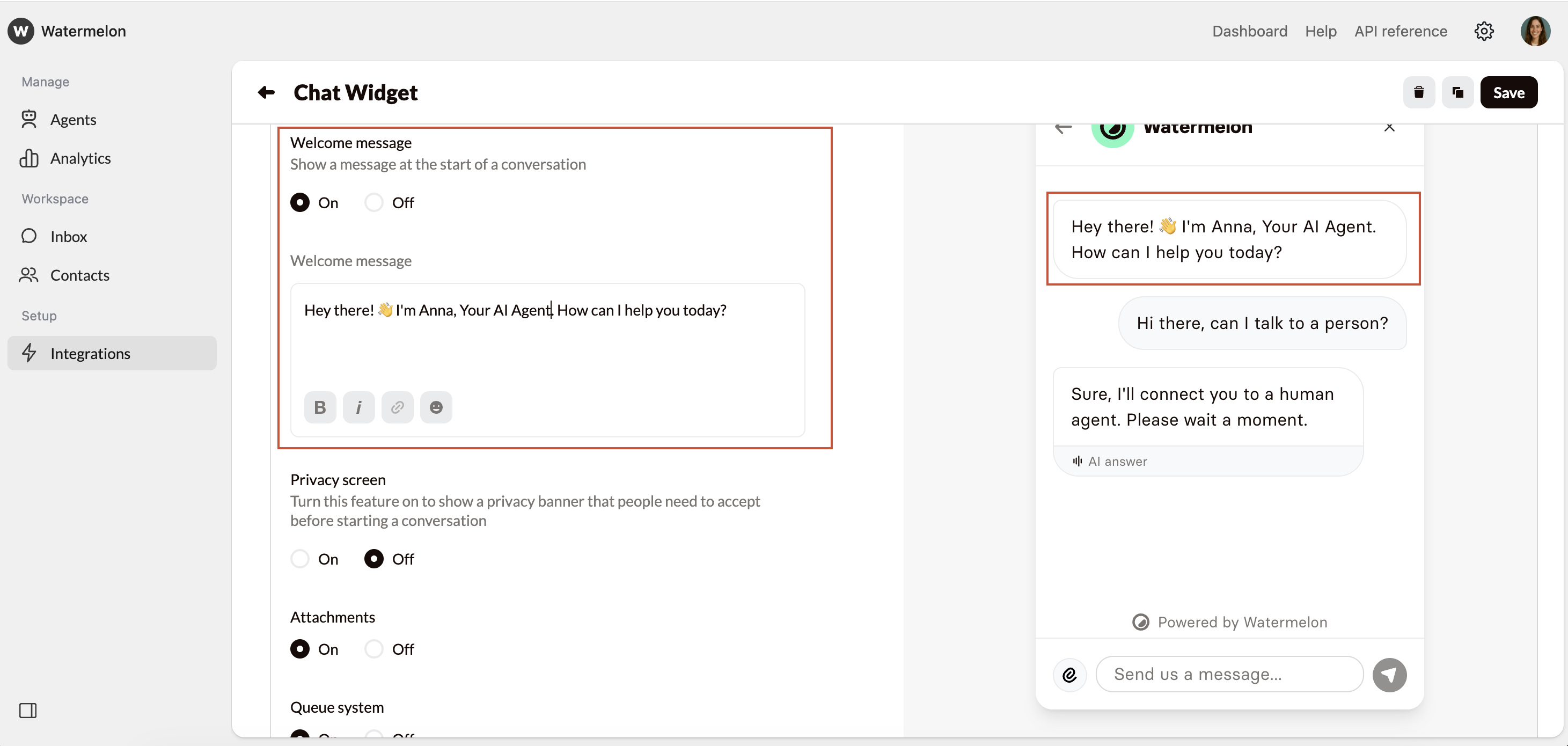 Attract Welcome Message