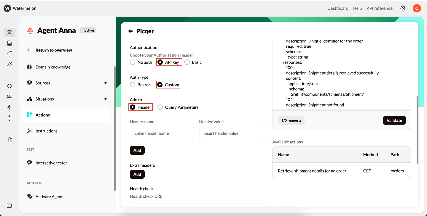 Actions Authentication Apikey Custom Header Pn