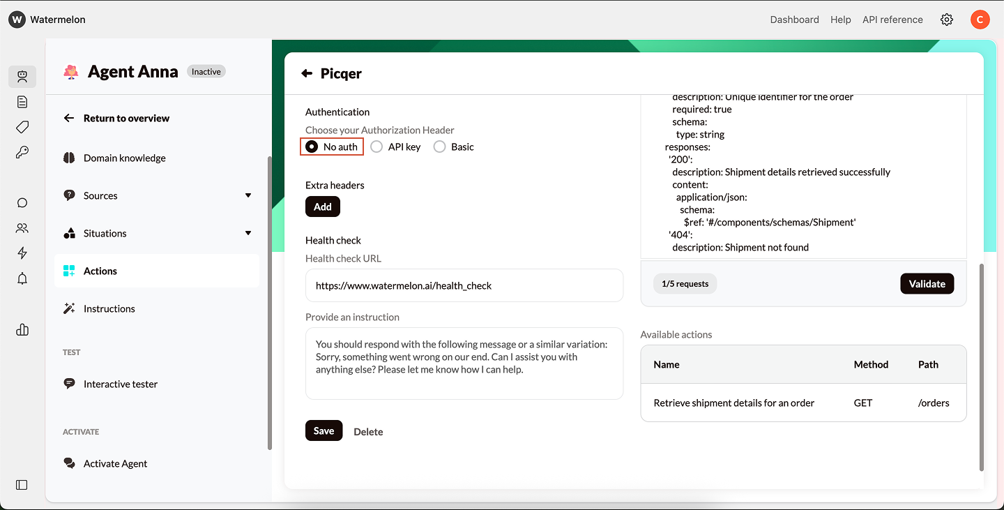 Actions Authentication No Auth Pn