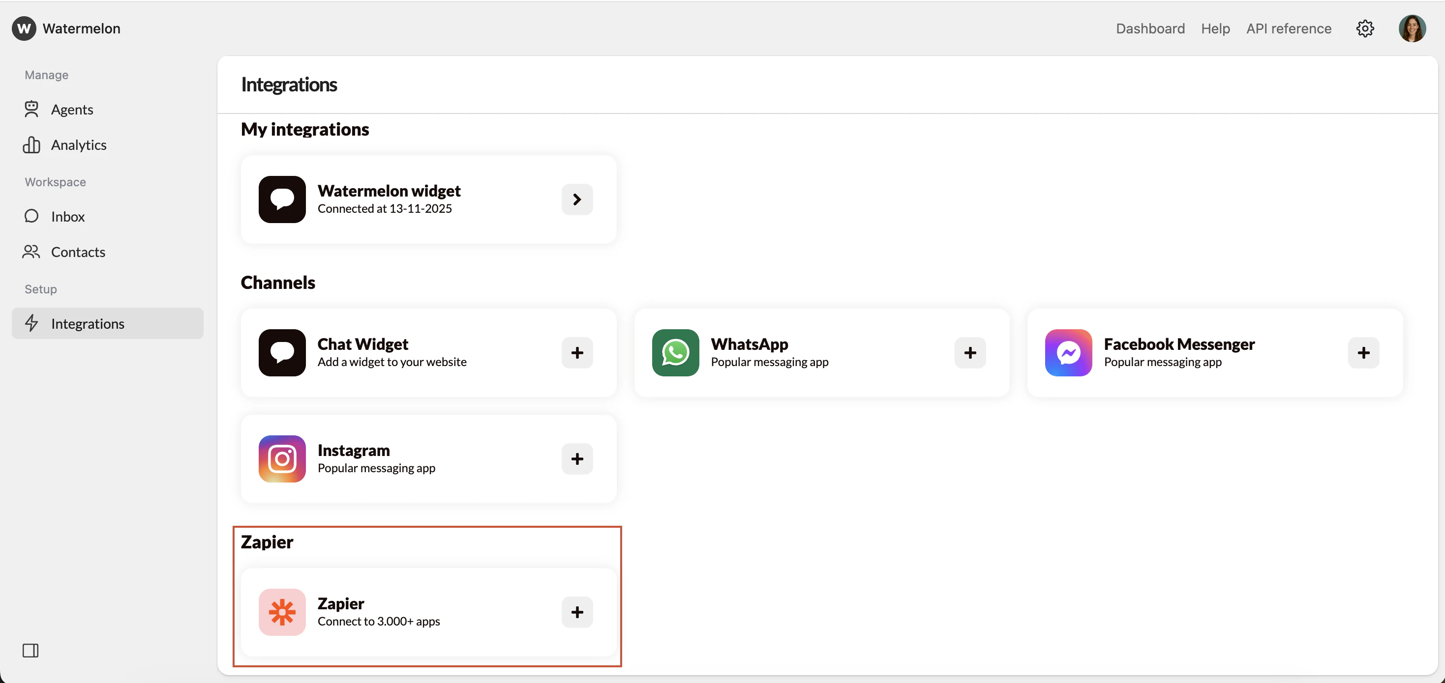 Zapier Integration Menu