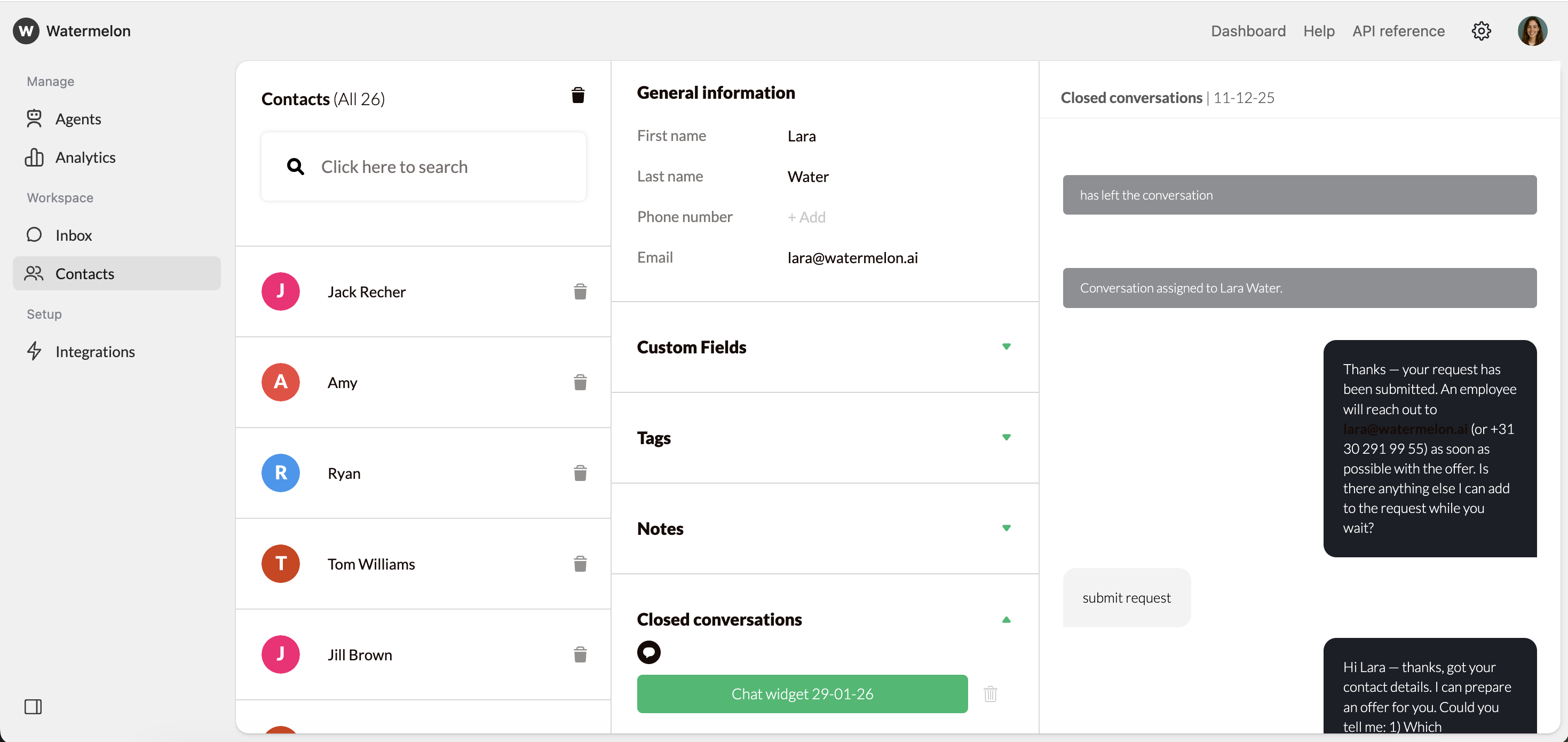 Manage Conversations Contact Closed