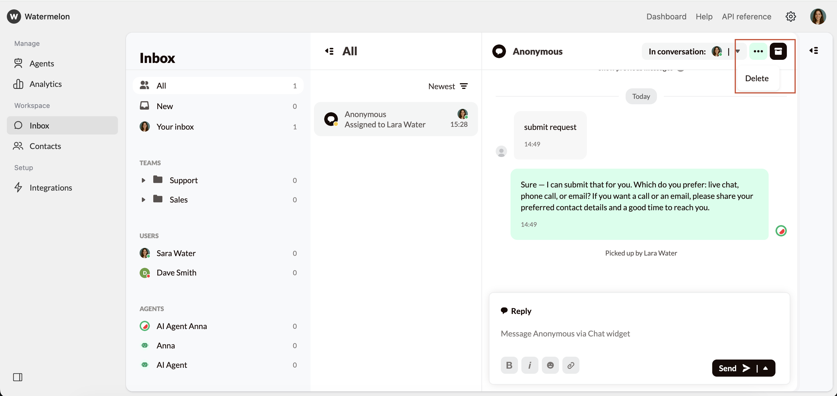 Manage Conversations Delete