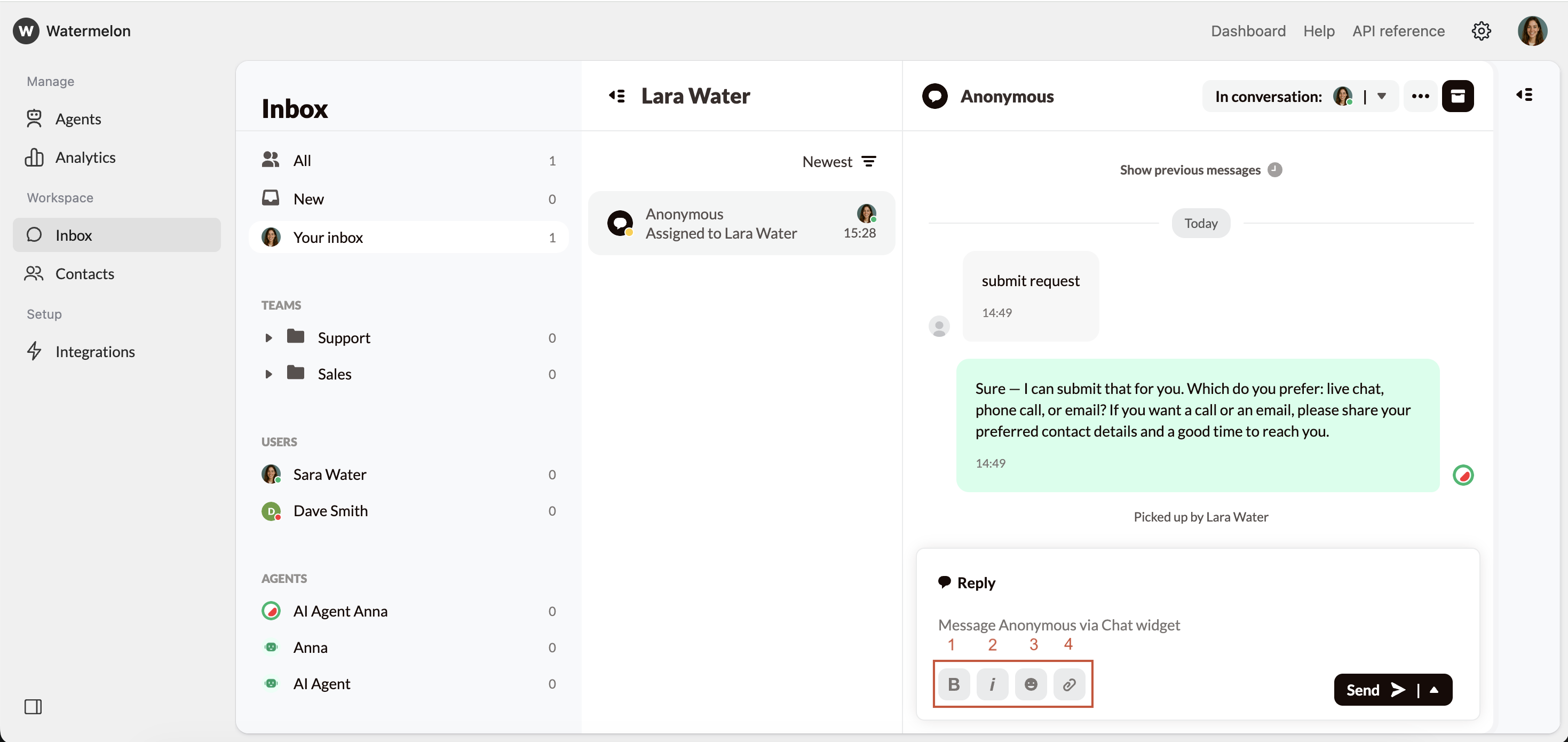 Manage Conversations Format Text