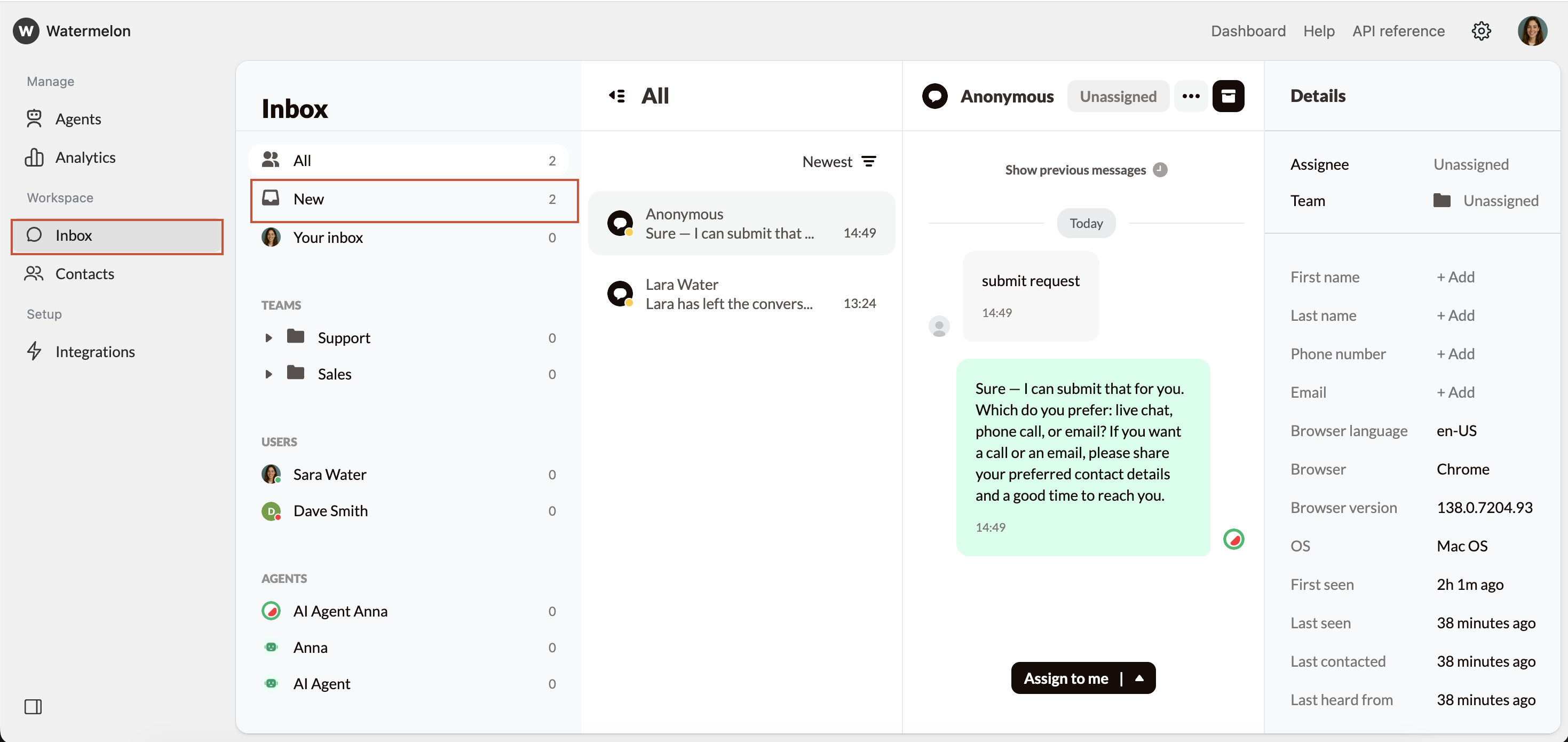Manage conversations - Watermelon documentation