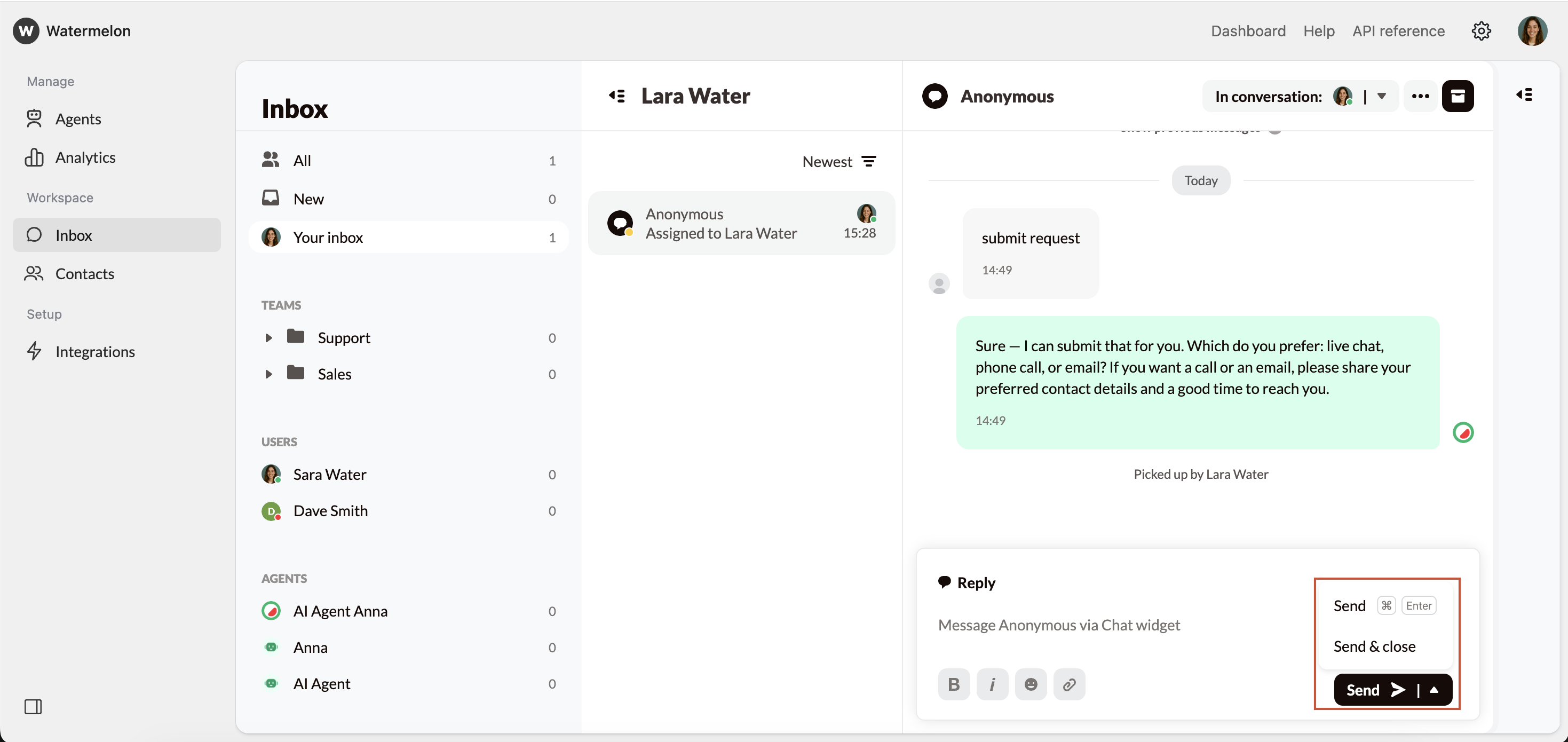 Manage Conversations Send Options