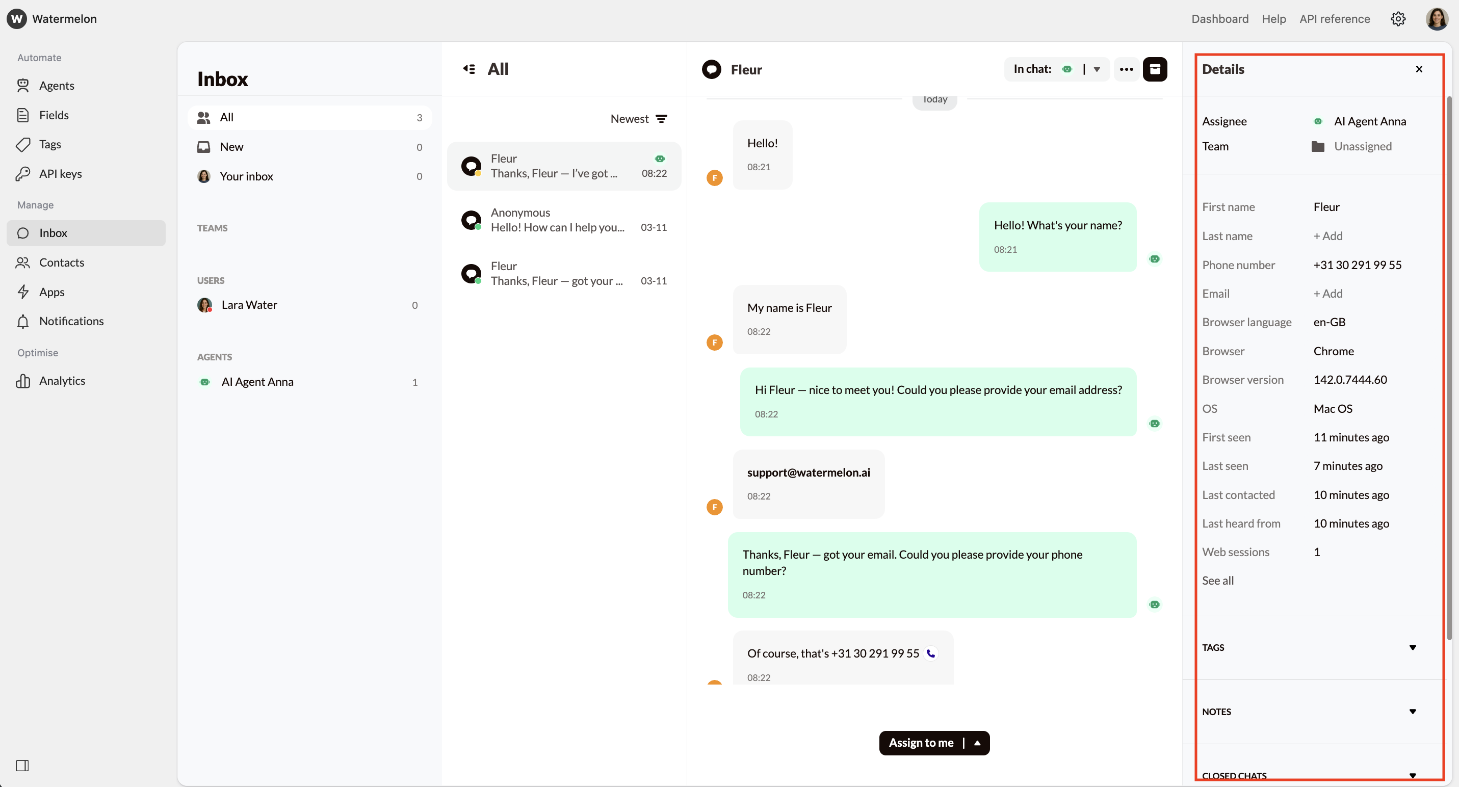 Contact Details In Inbox Pn