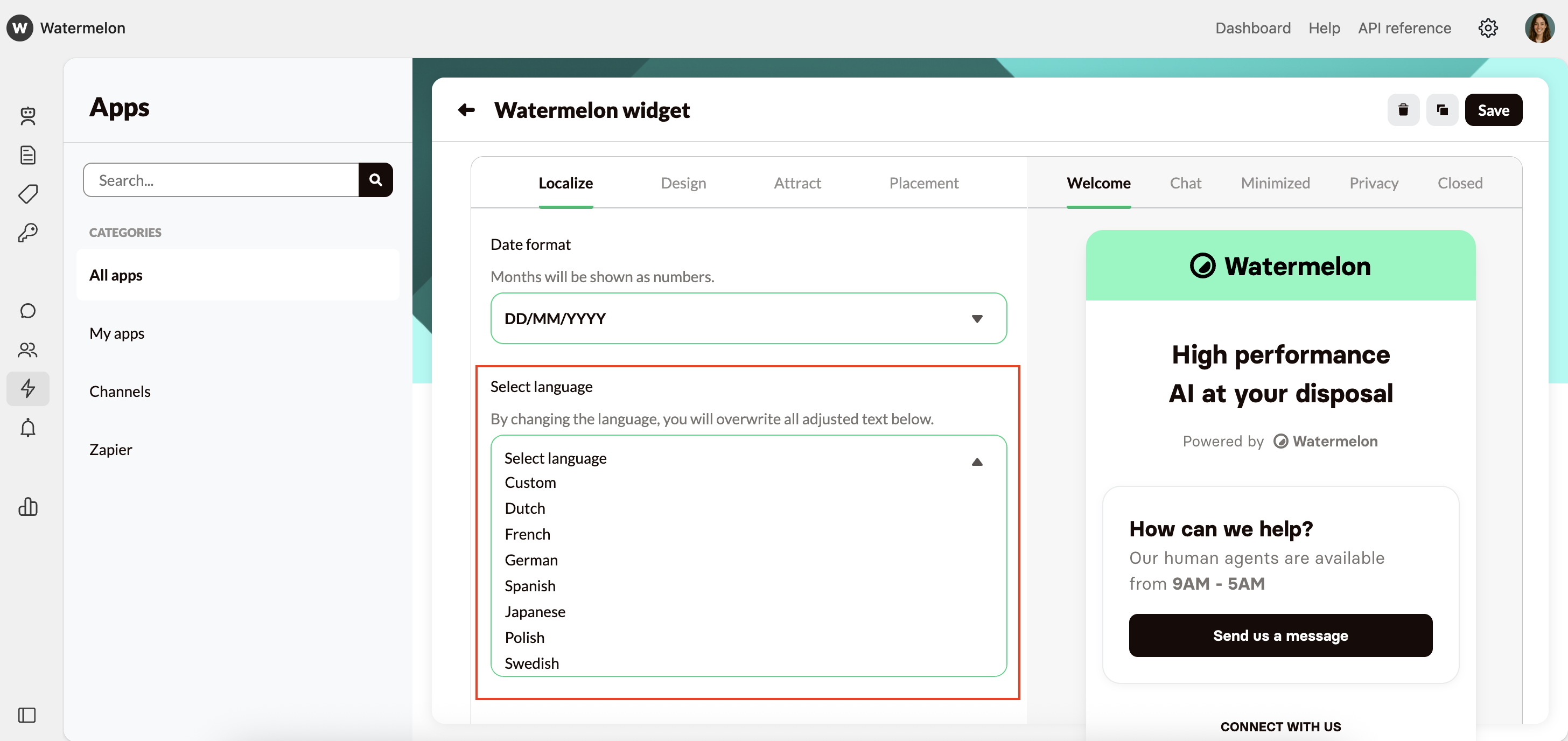 Customize Your Widget Localize Language Pn