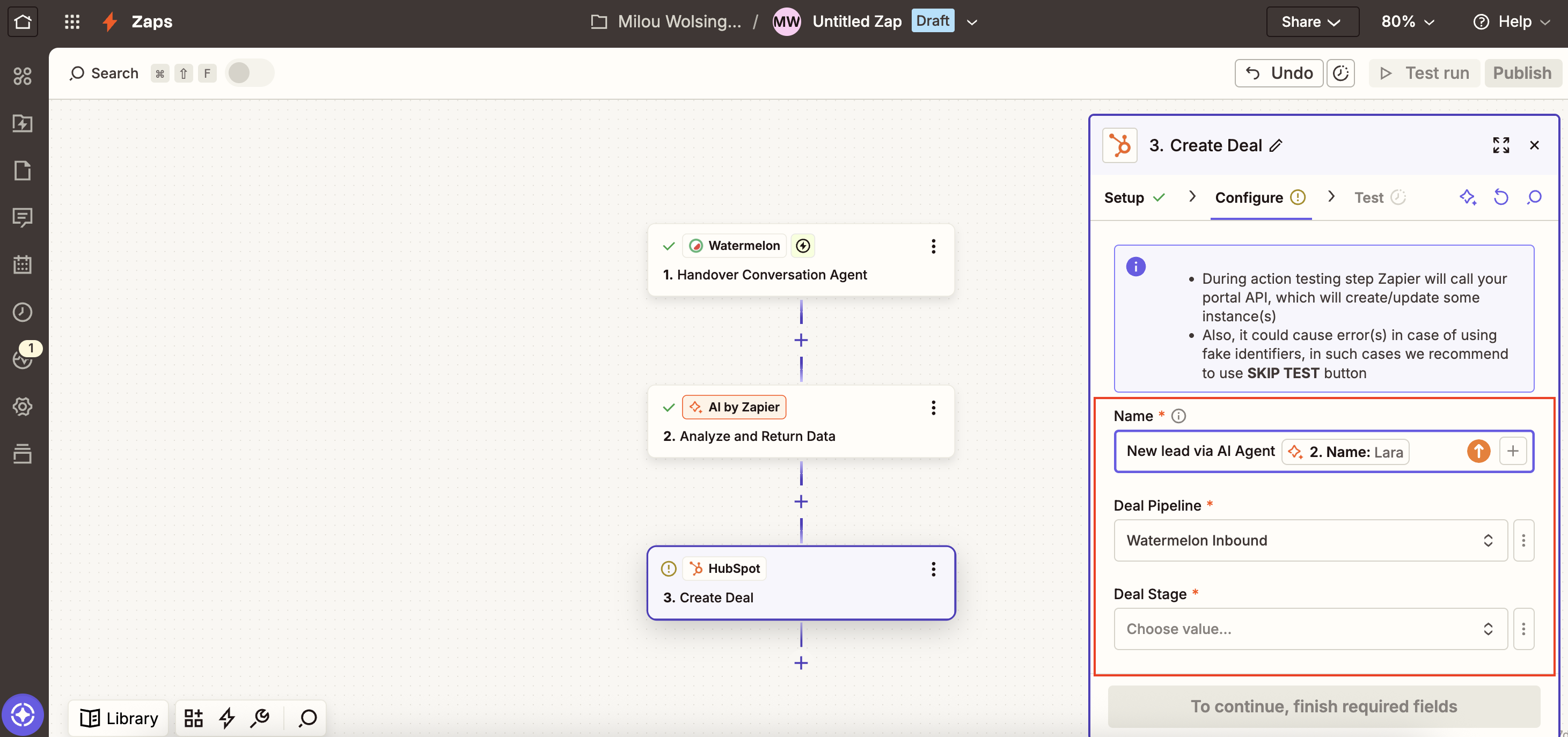 Forward Leads Zapier Deal Configuration
