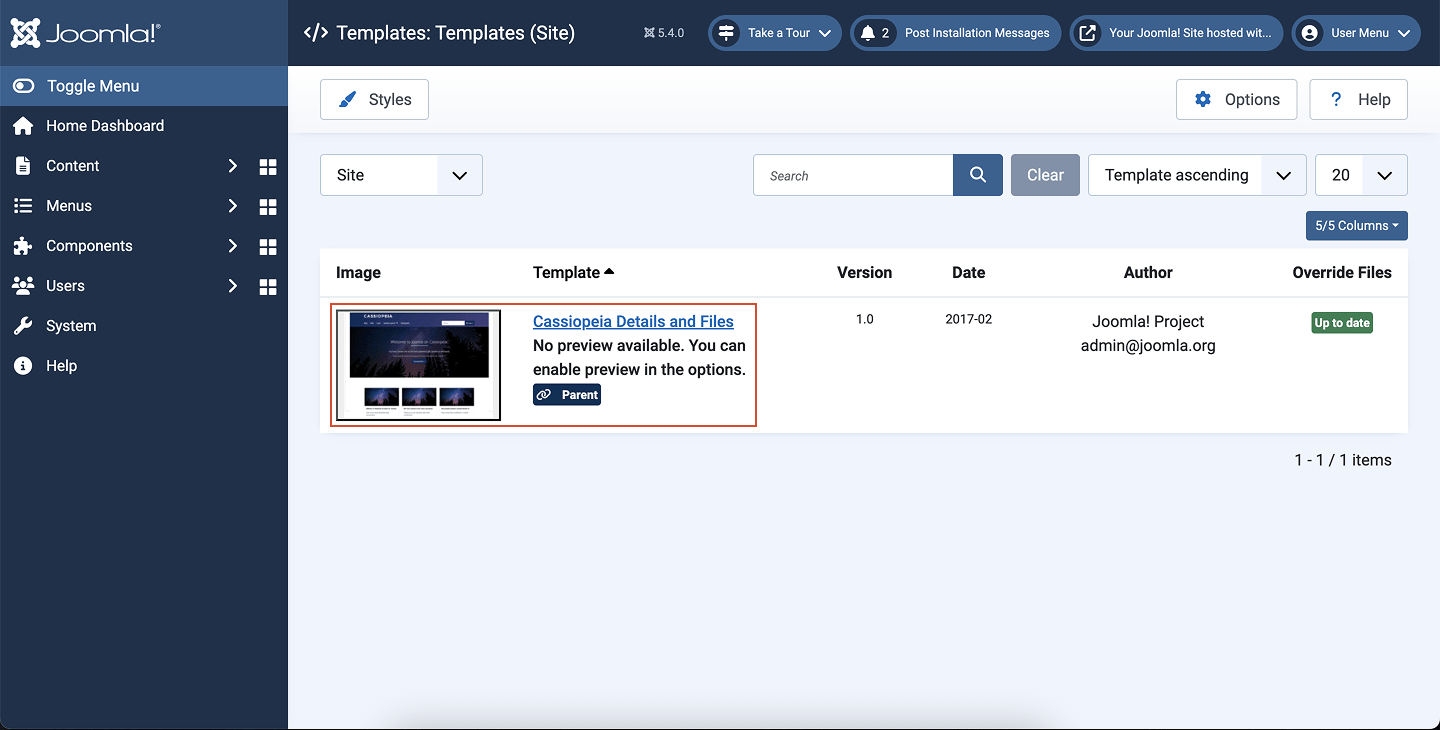 Joomla Select Template Pn