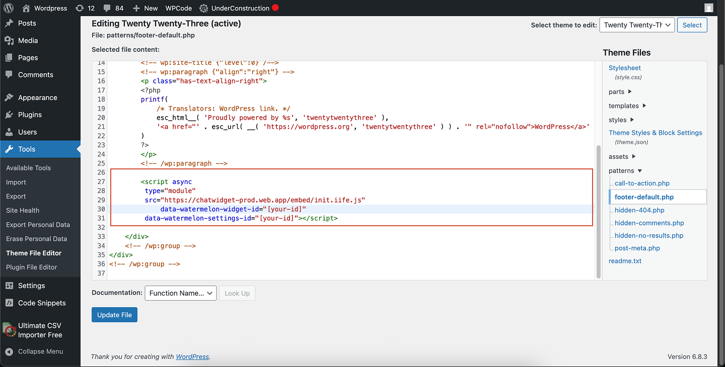 Wordpress Add Code Pn
