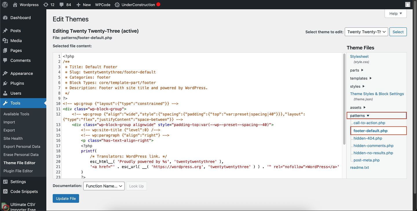 Wordpress Patterns Footer Pn