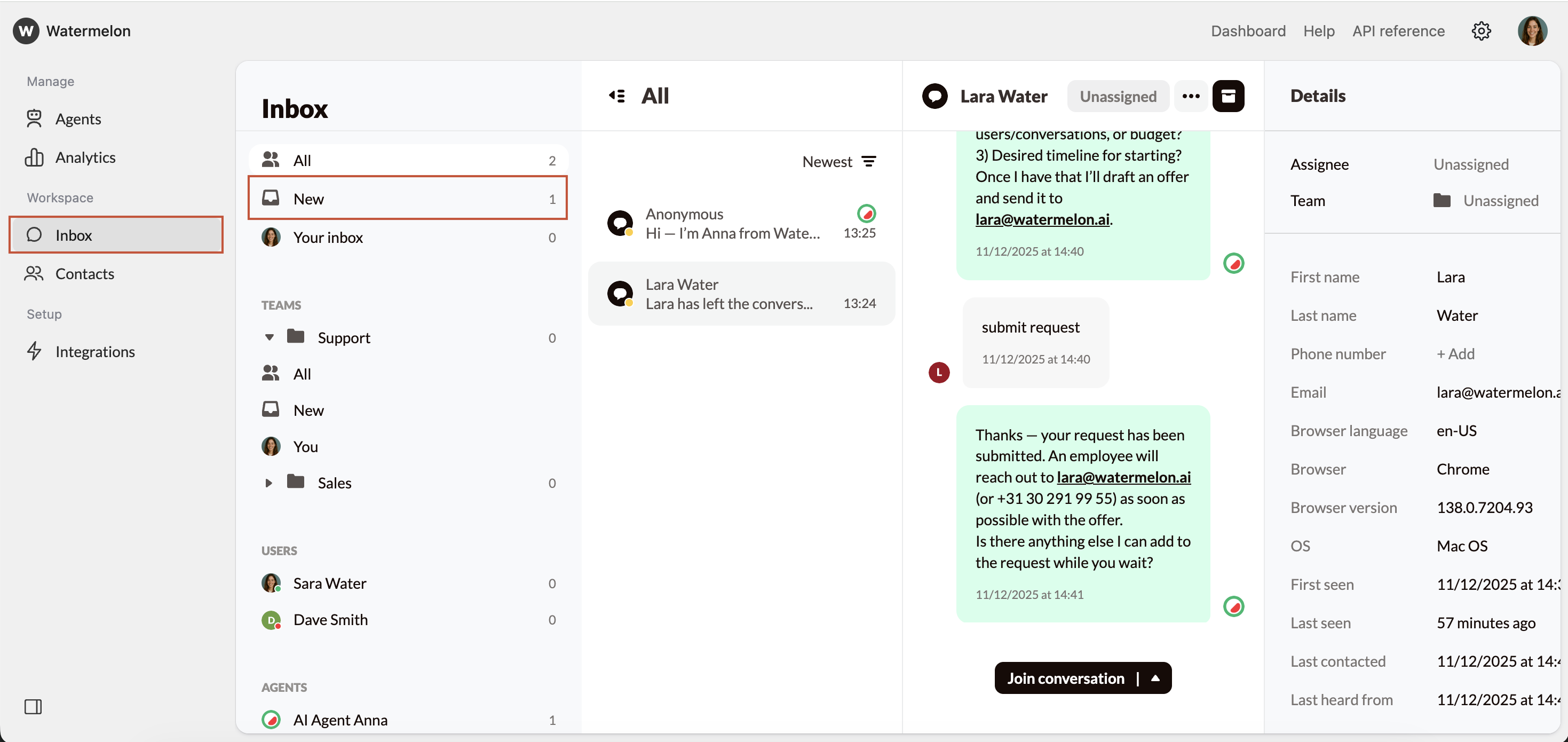 Customizing your inbox view - Watermelon documentation