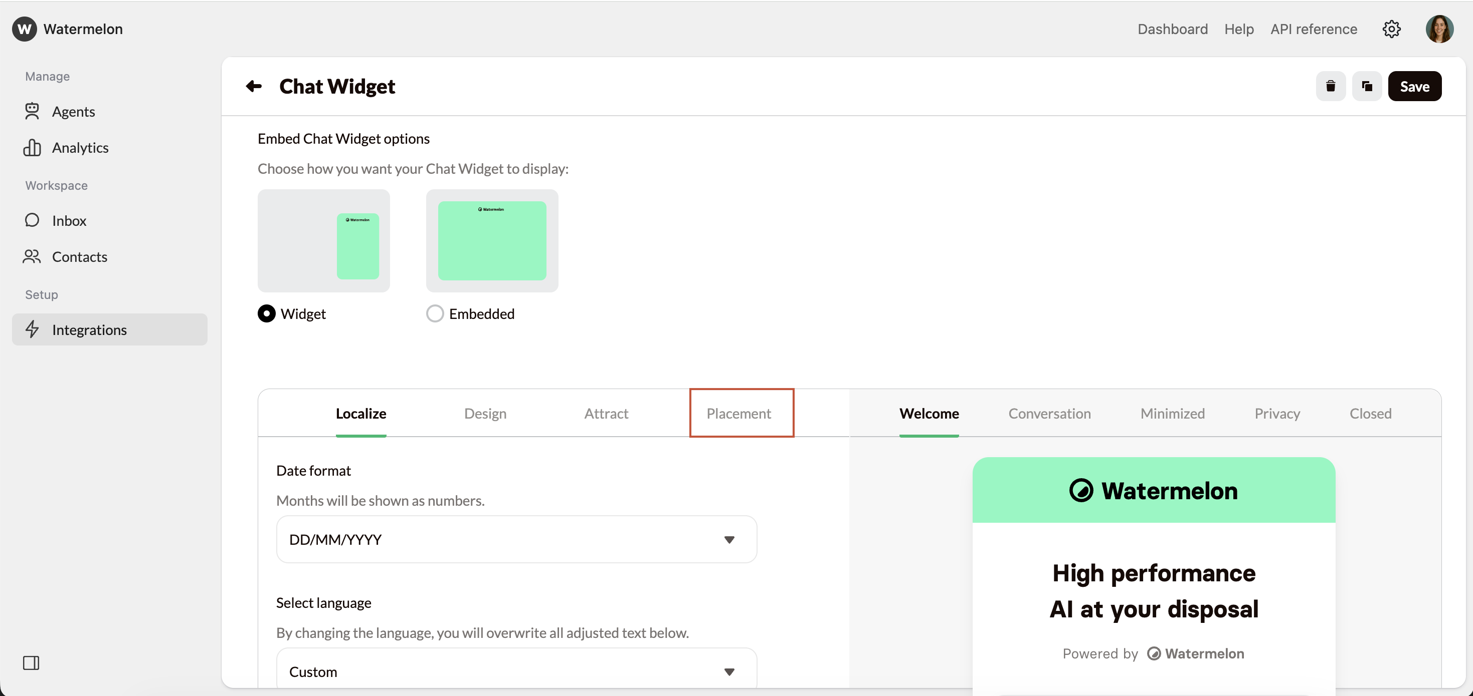 Let the Chat Widget open automatically - Watermelon documentation