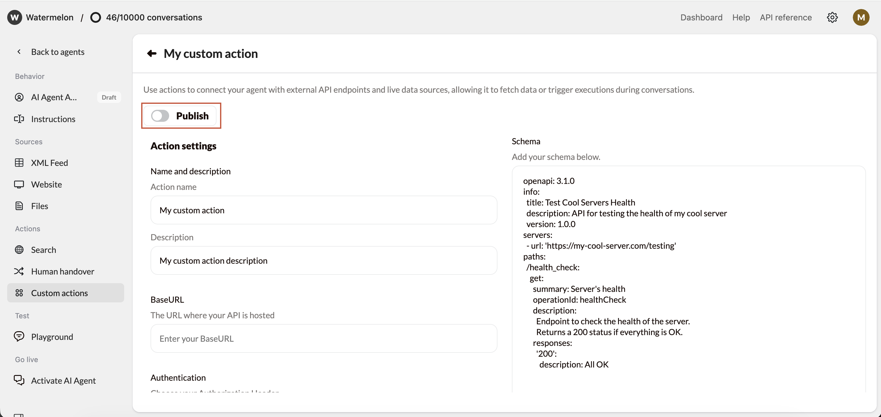 Create Action Publish