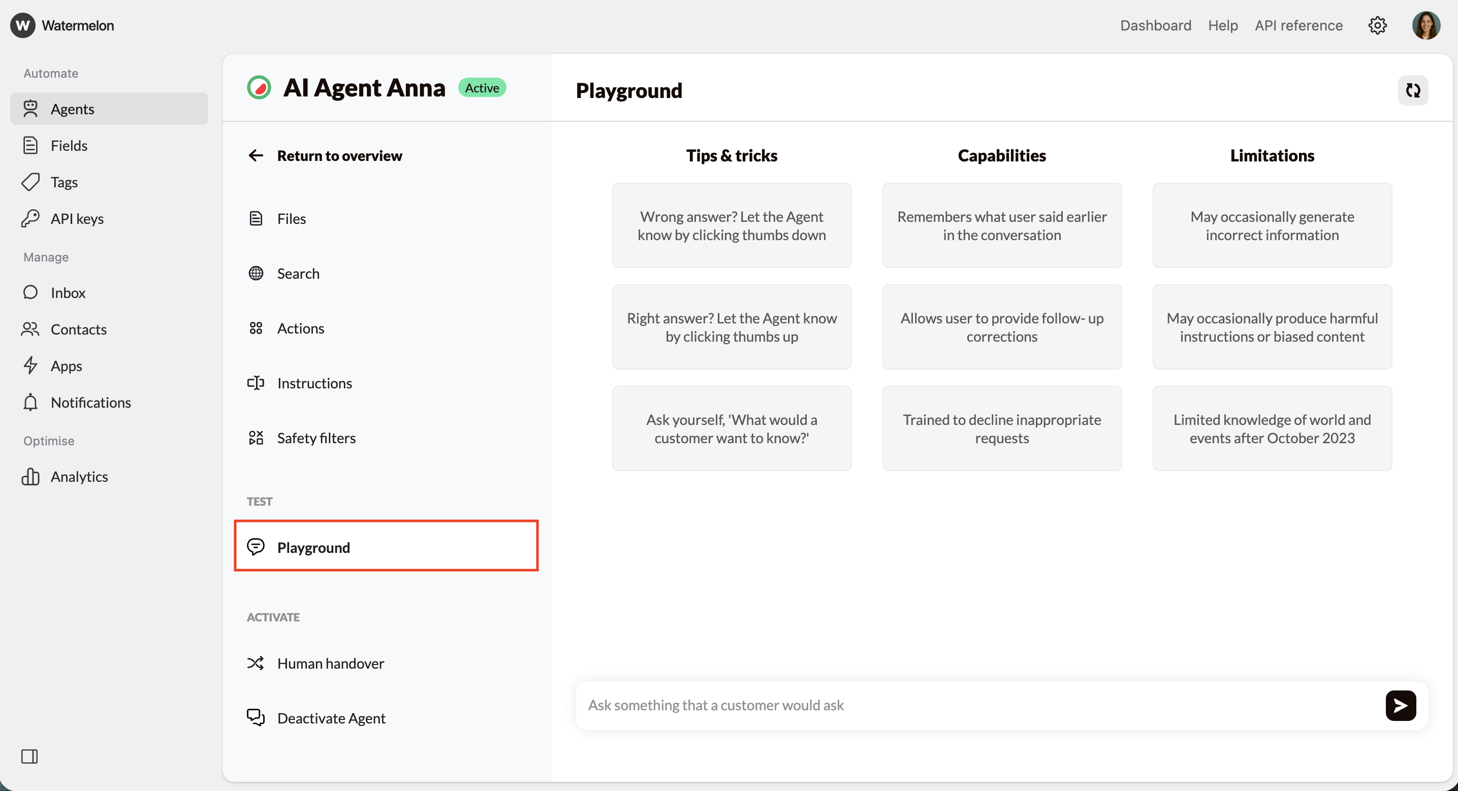 Test Your Agent Open Playground Pn