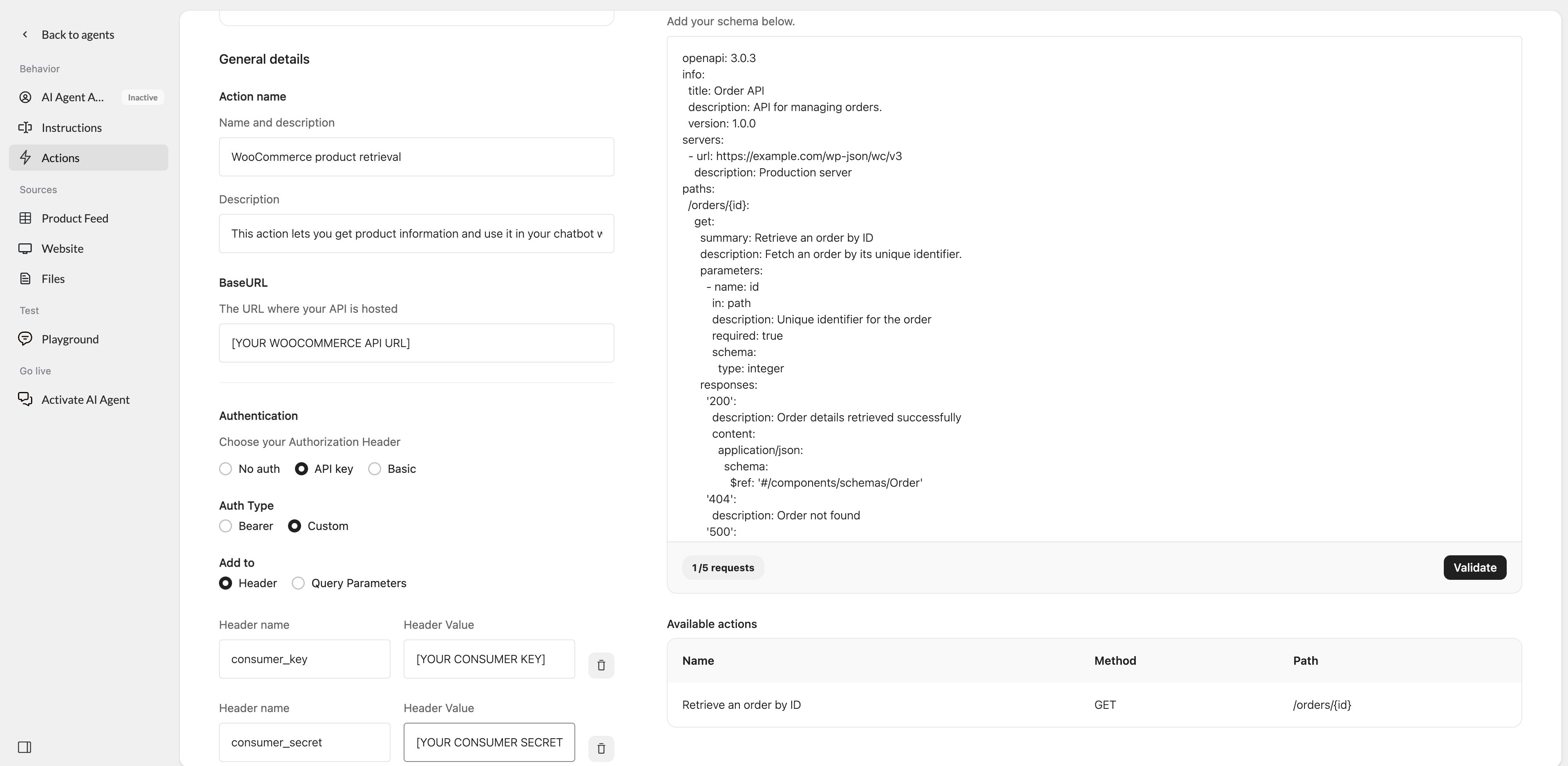 Woo Commerce Action Template