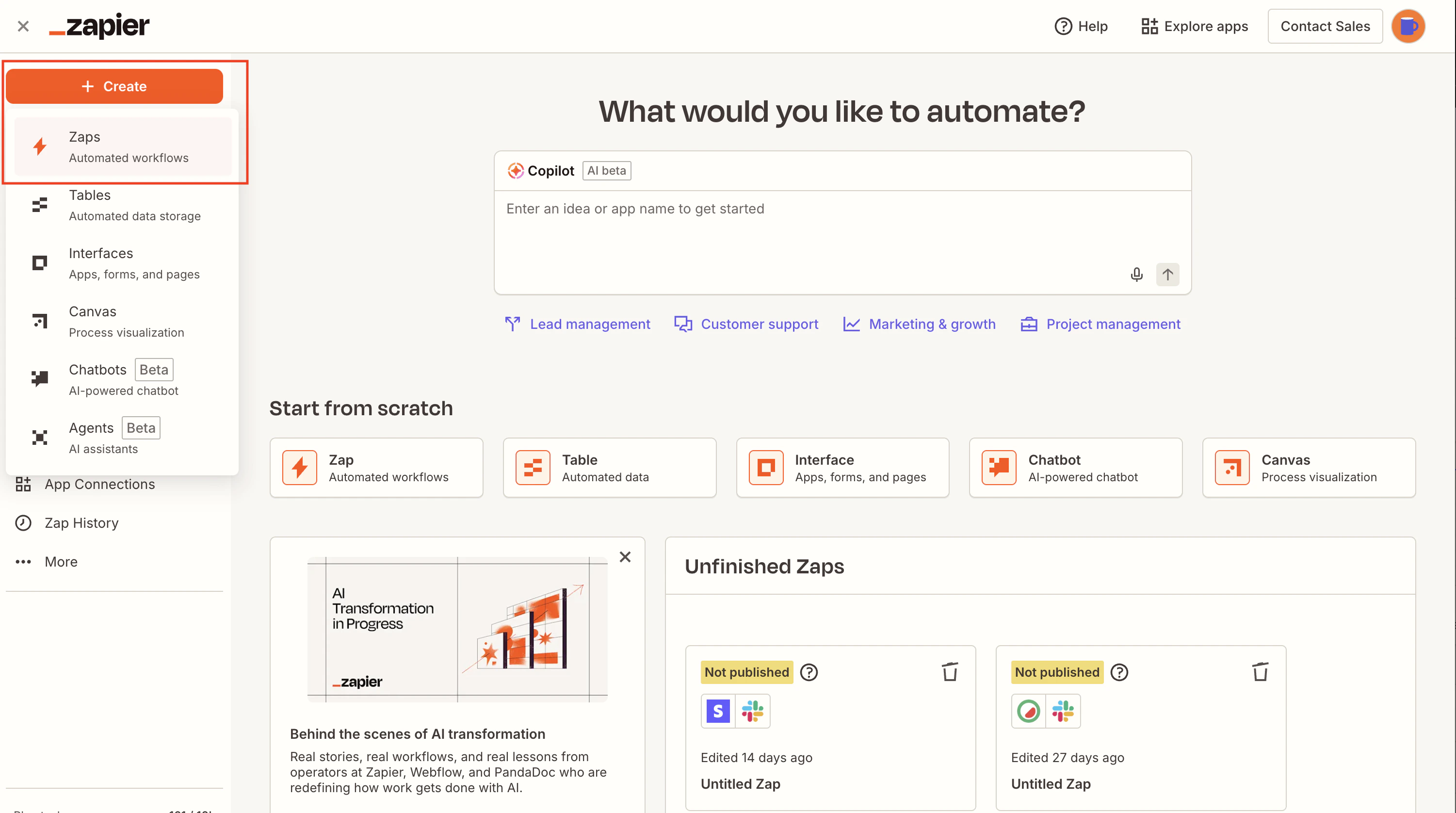 Zapier Create Button Pn