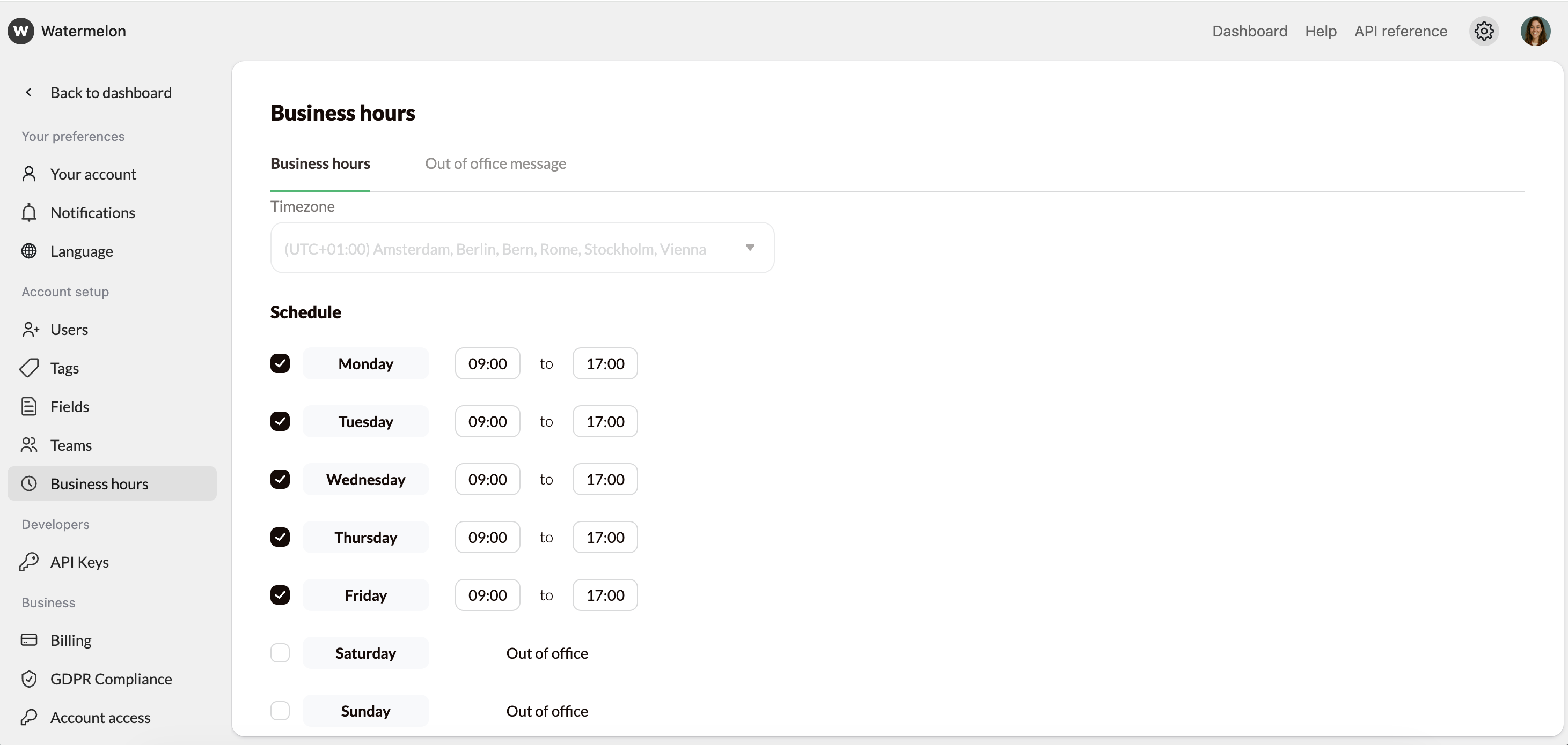Business Hours Schedule
