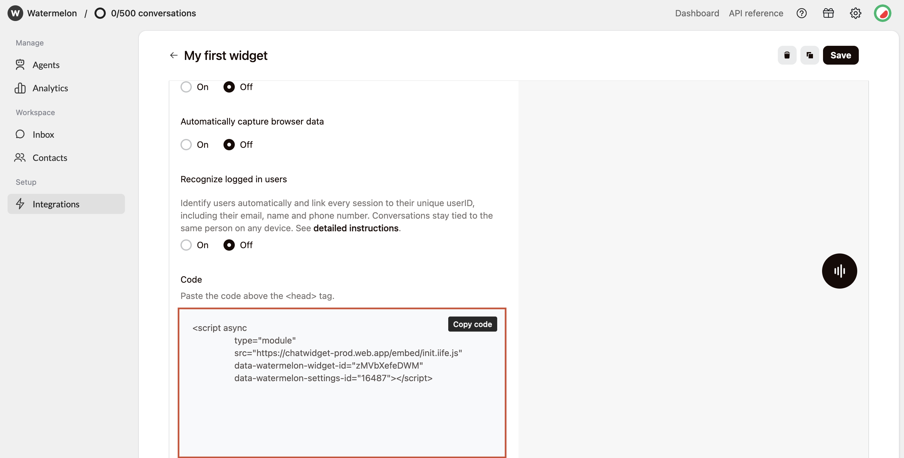 Quickstart Widget