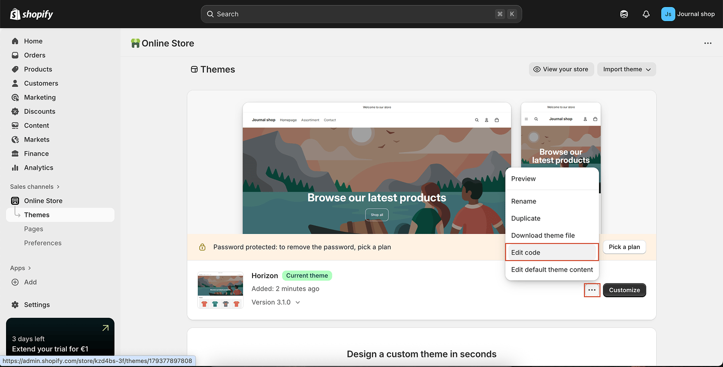 Shopify Edit Code Element