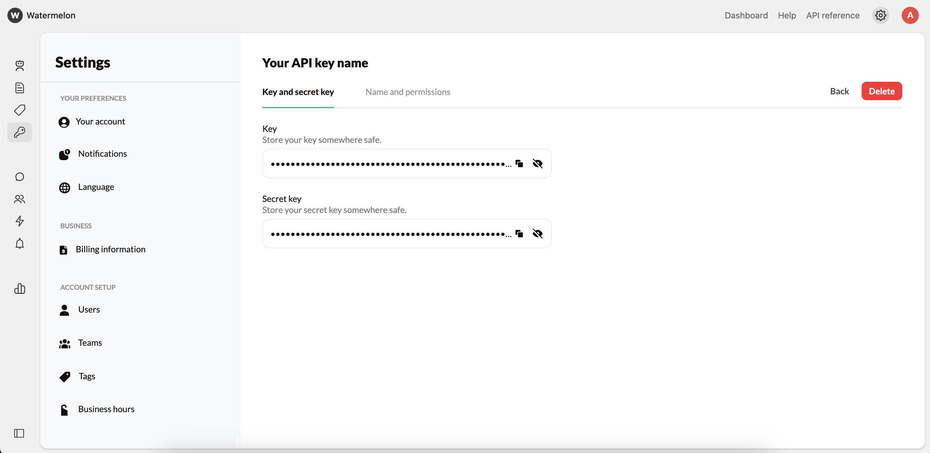 API keys - Watermelon documentation