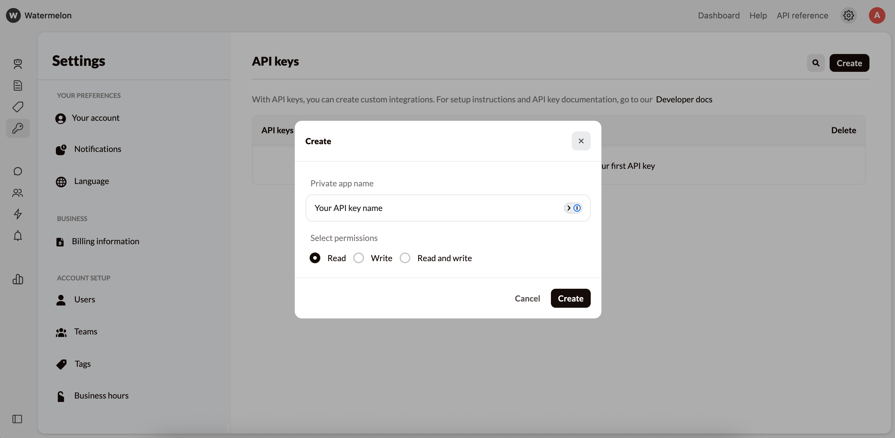 API keys - Watermelon documentation
