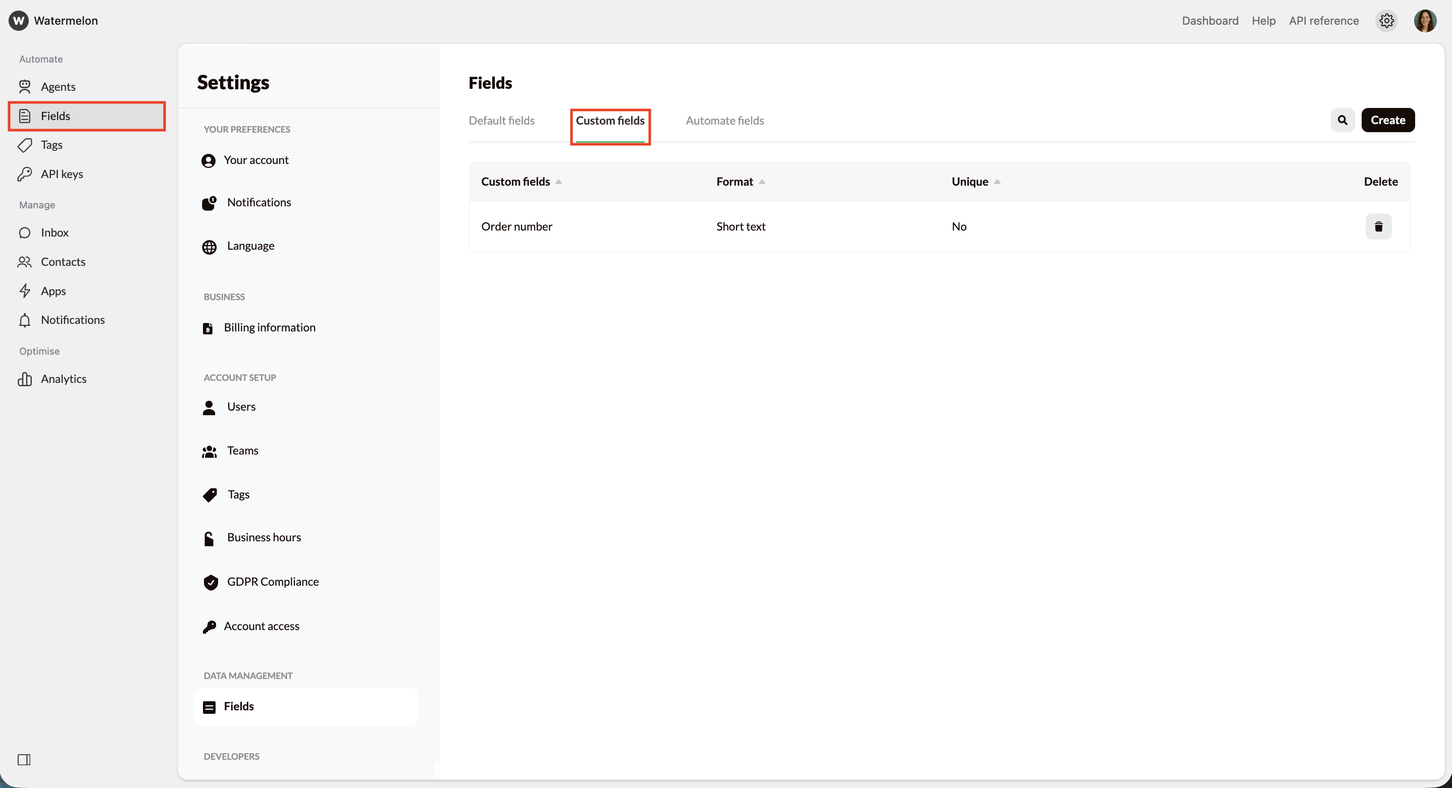 Fields Custom Fields Order Number Pn