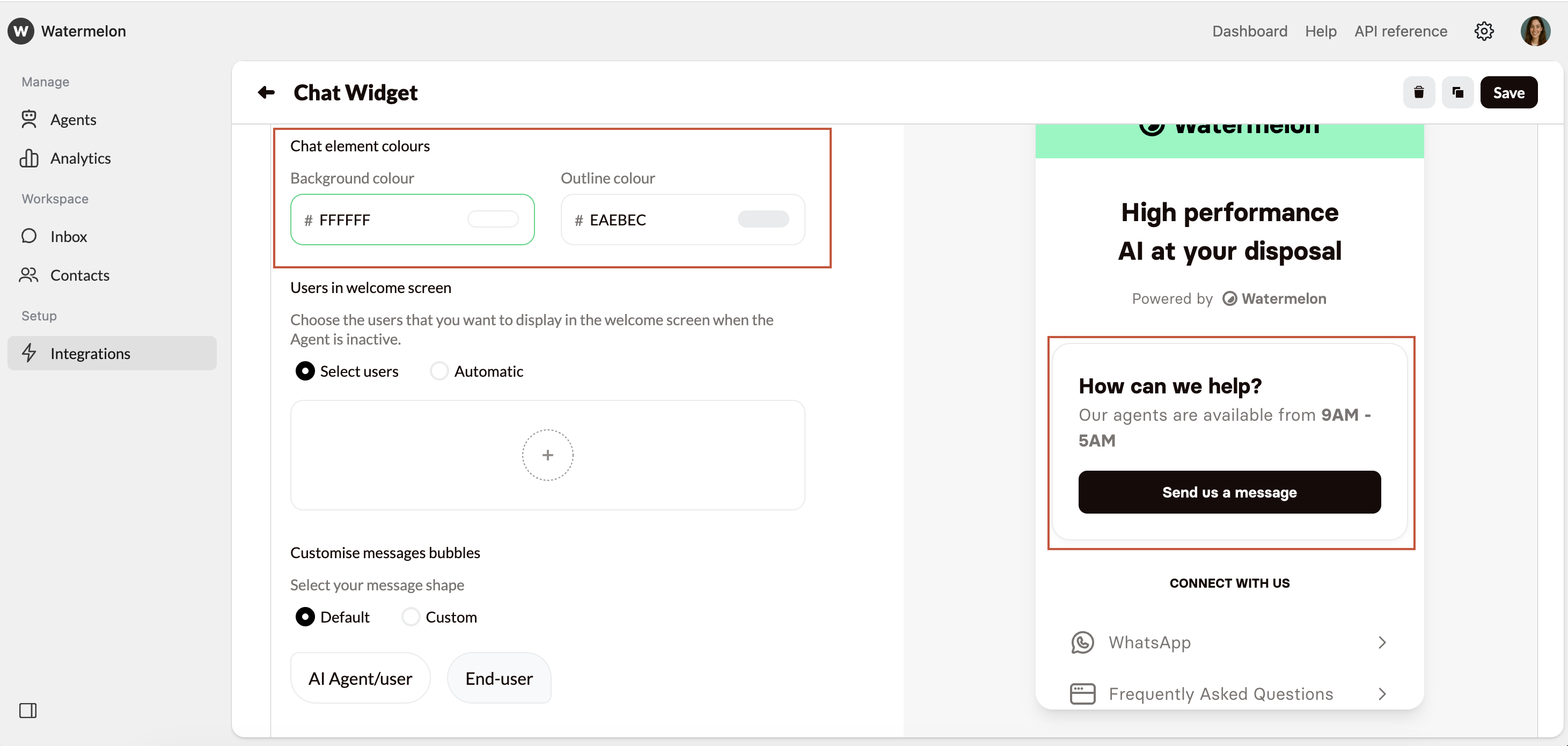 Design Chat Element Colours