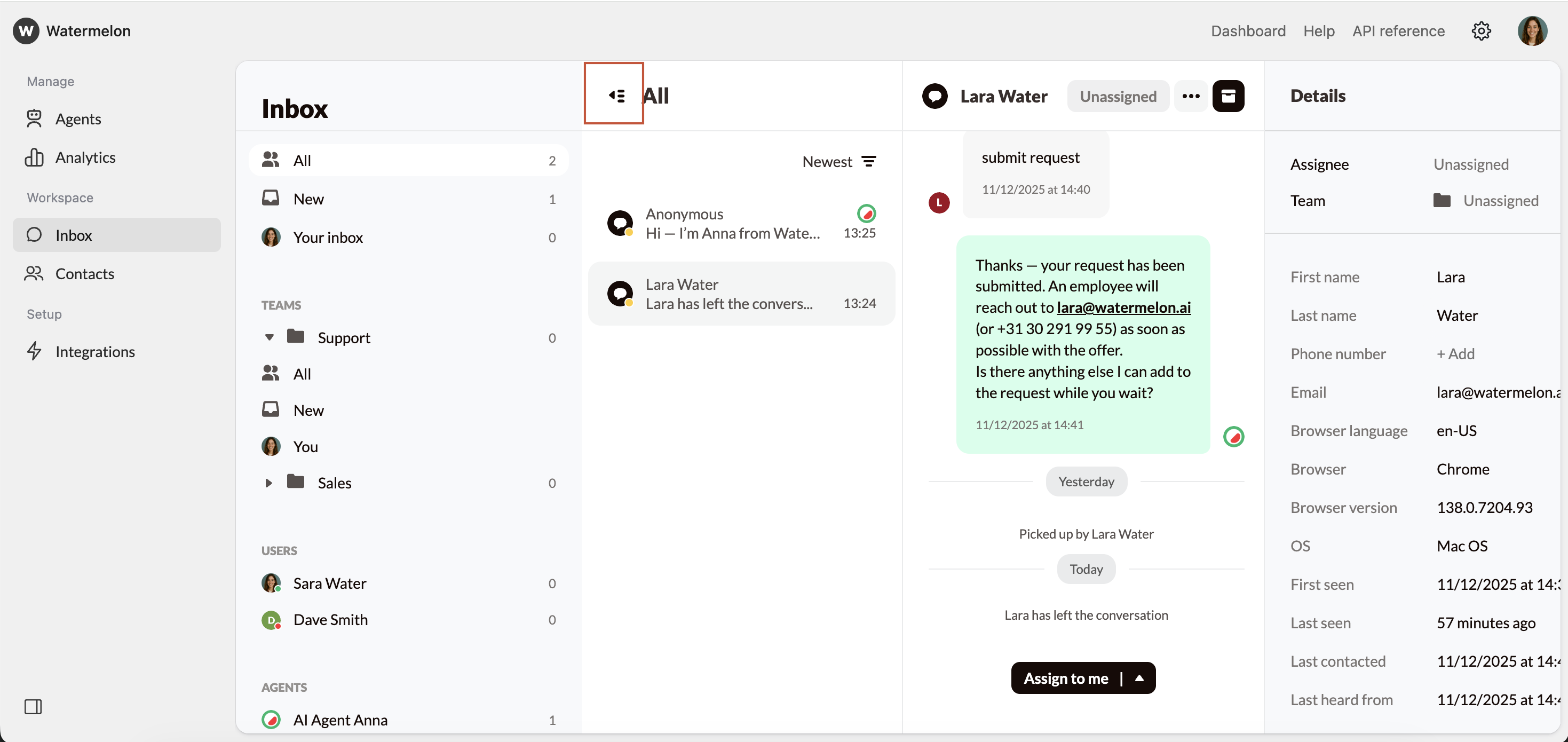 Customize Inbox Collapse Inbox Menu