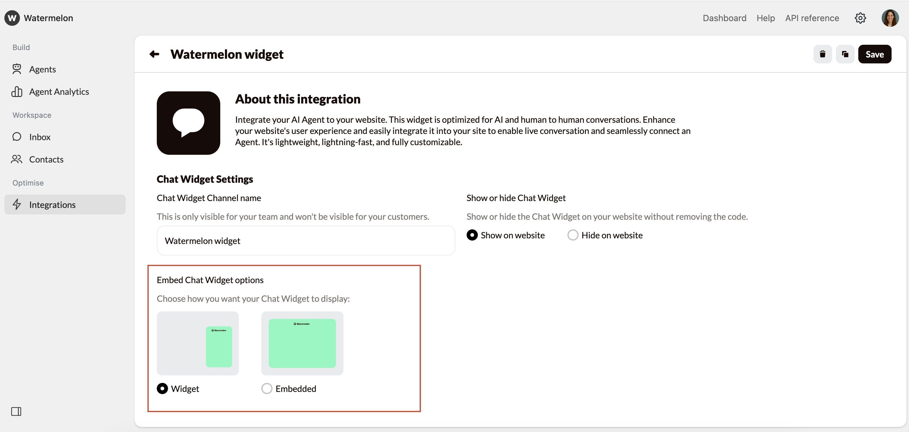 Widget Settings Embed