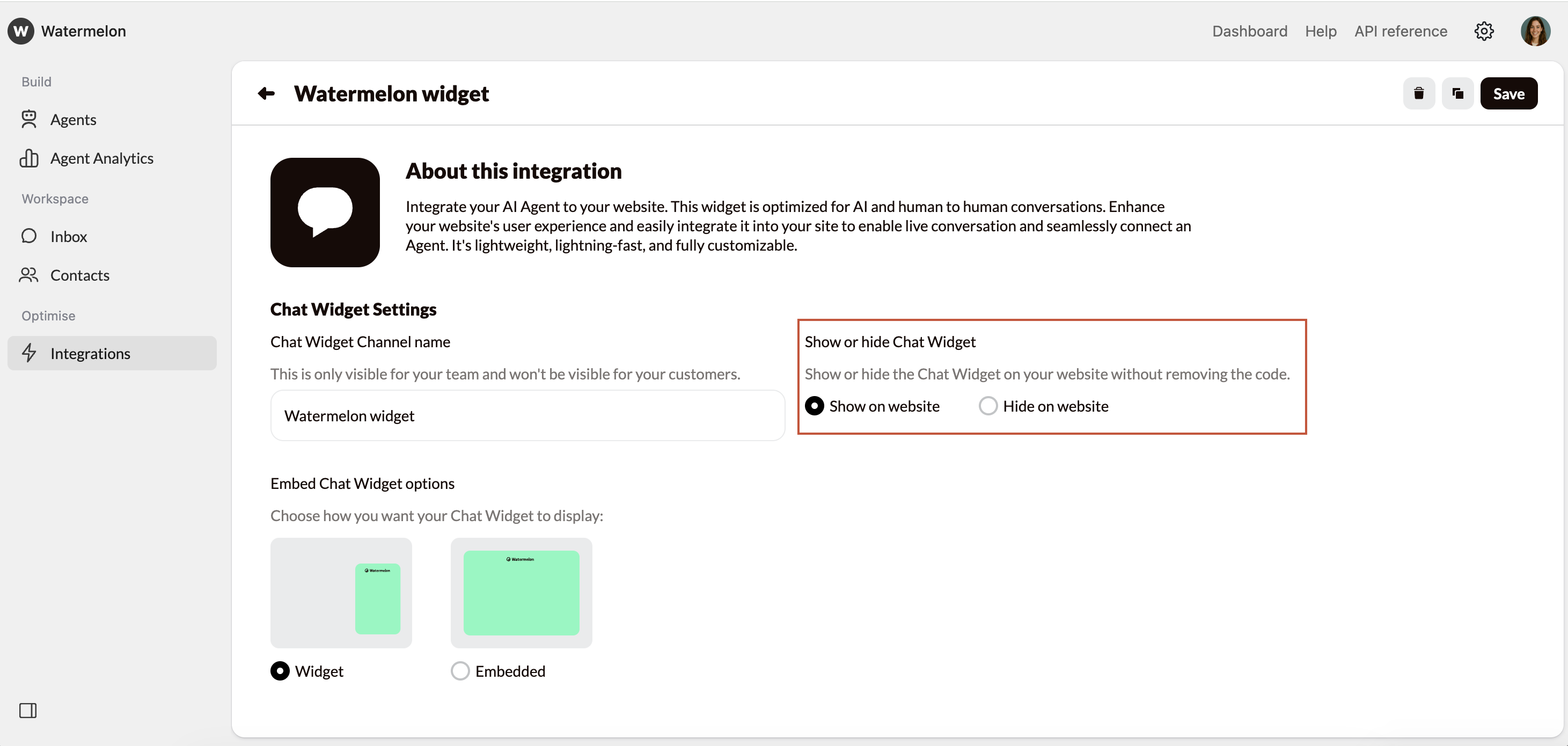 Widget Settings Hide Widget