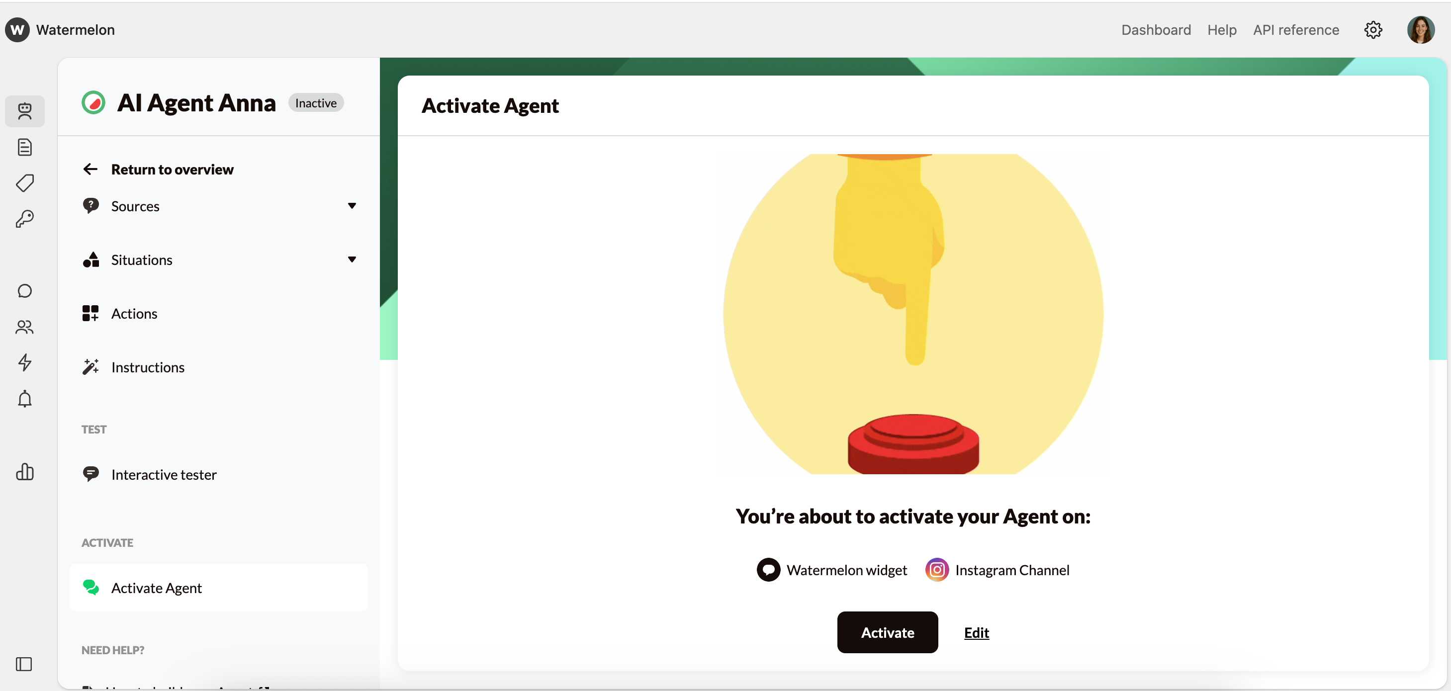 Publish Your Agent Publish On Instagram Edit Channels Pn