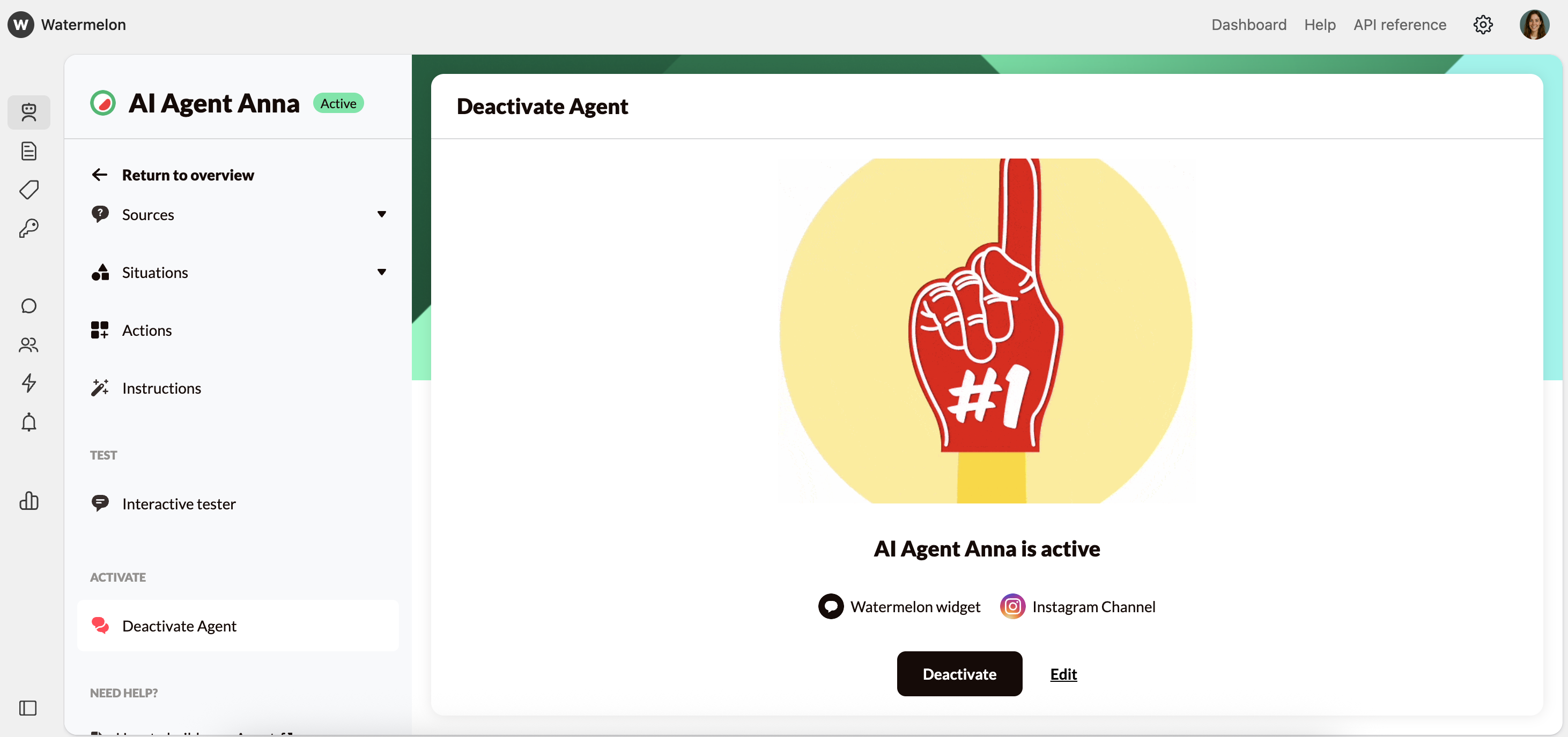Publish Your Agent Publish On Instagram Edit Channels Pn