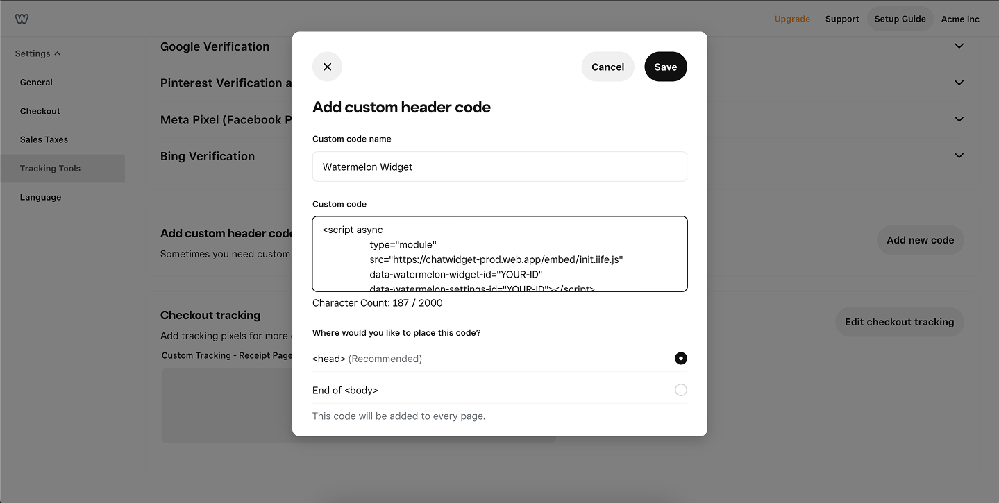 Weebly Add New Code Selected Pn