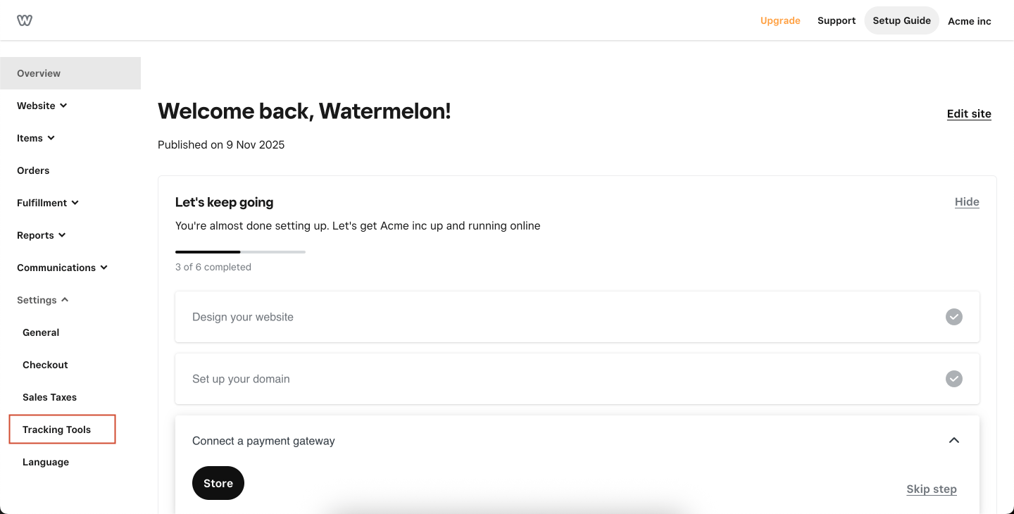 Weebly Settings Selected Pn