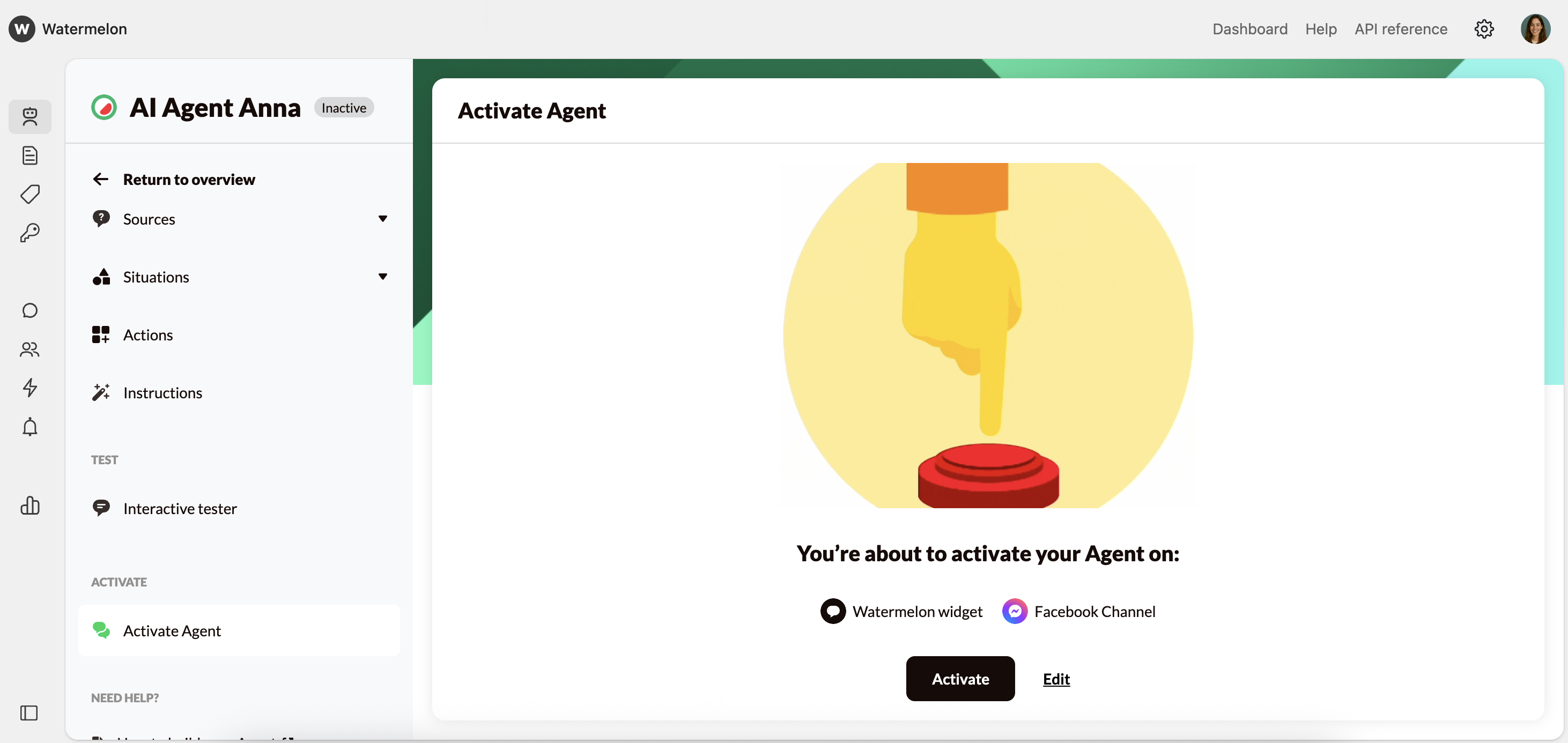 Publish Your Agent Publish On Facebook Edit Channels Pn