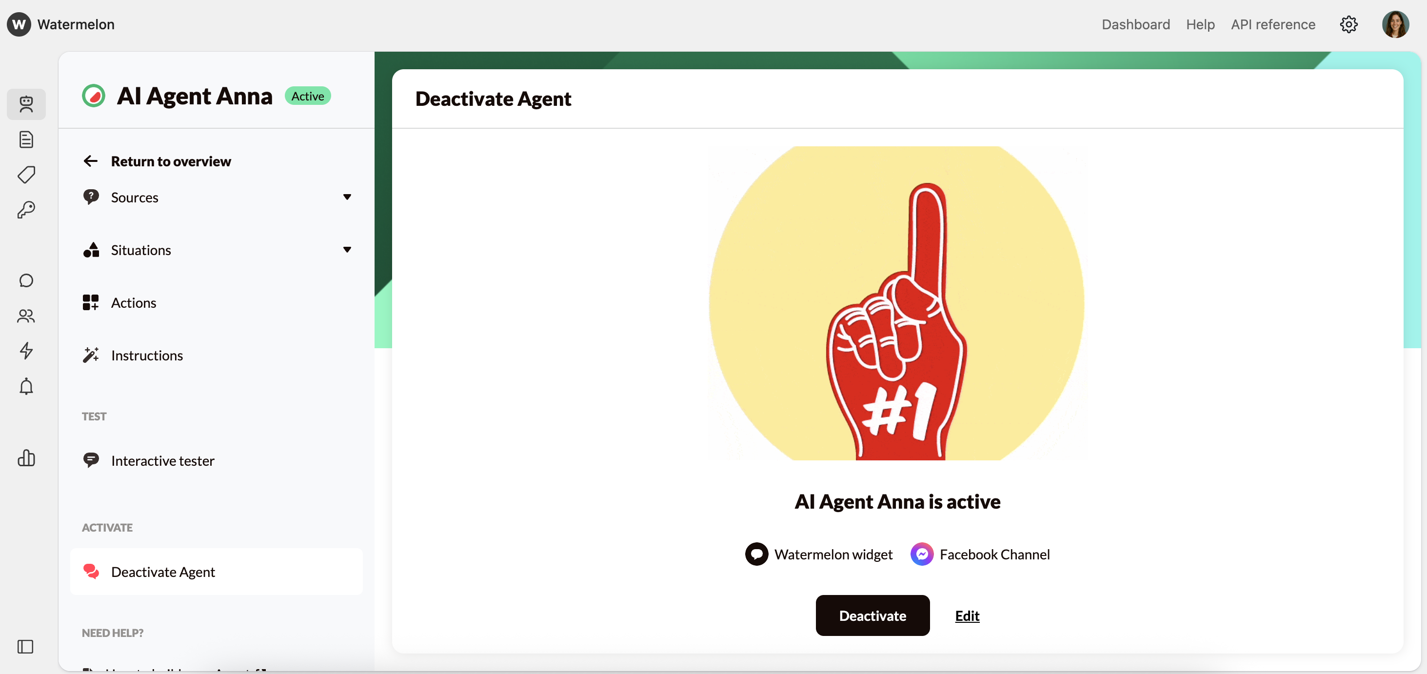 Publish Your Agent Publish On Facebook Edit Channels Pn