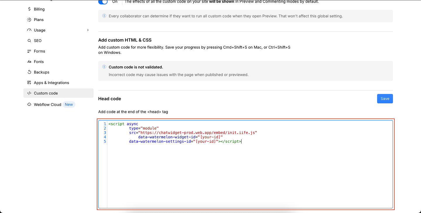 Webflow Add Code Pn
