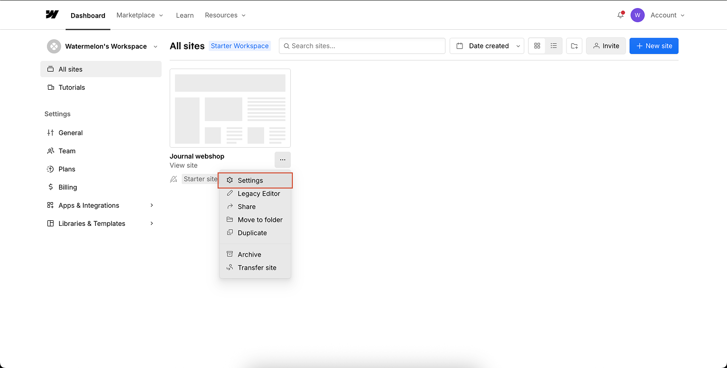 Webflow Go To Settings Pn