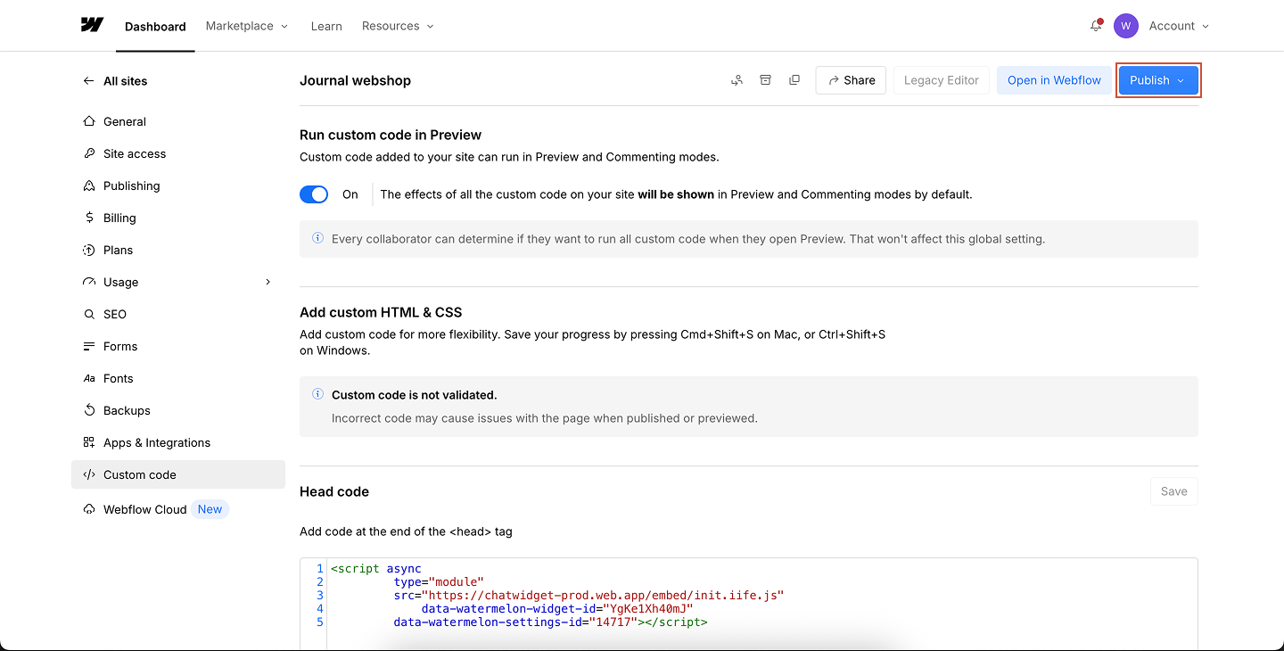 Webflow Publish Pn